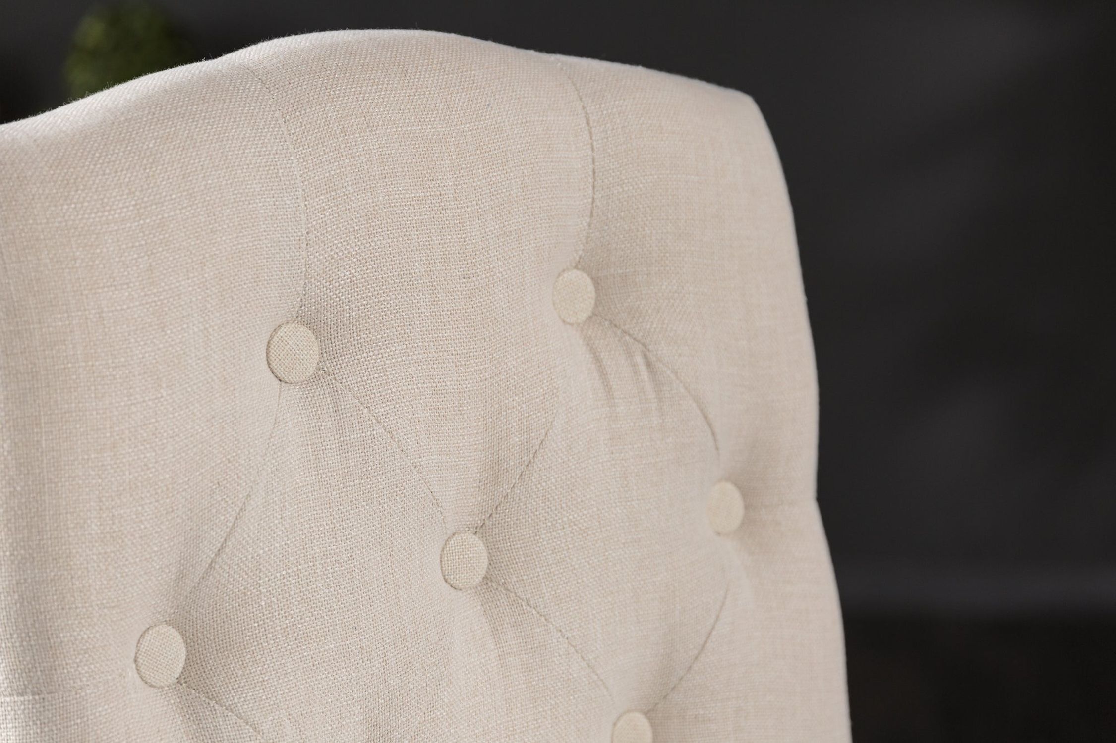 Esszimmerstuhl Beige Stoff Holz ohne Armlehne Chesterfield Kissen, Dekoration für Zuhause, Mobiliar, Kopfkissen, Leinen