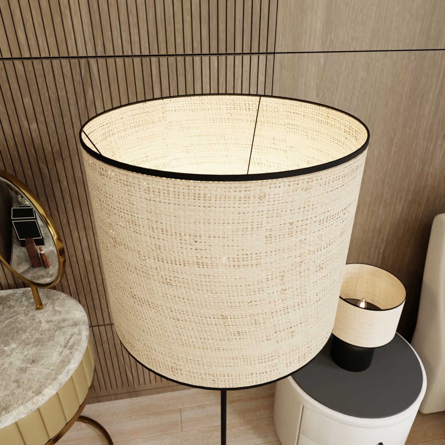 Stehlampe Rattan Metall E27 142 cm Schwarz Natur Modern