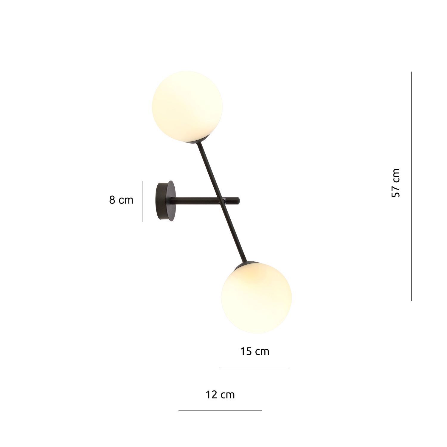 Wandleuchte Metall Glas drehbar H: 57 cm Schwarz Weiß E14