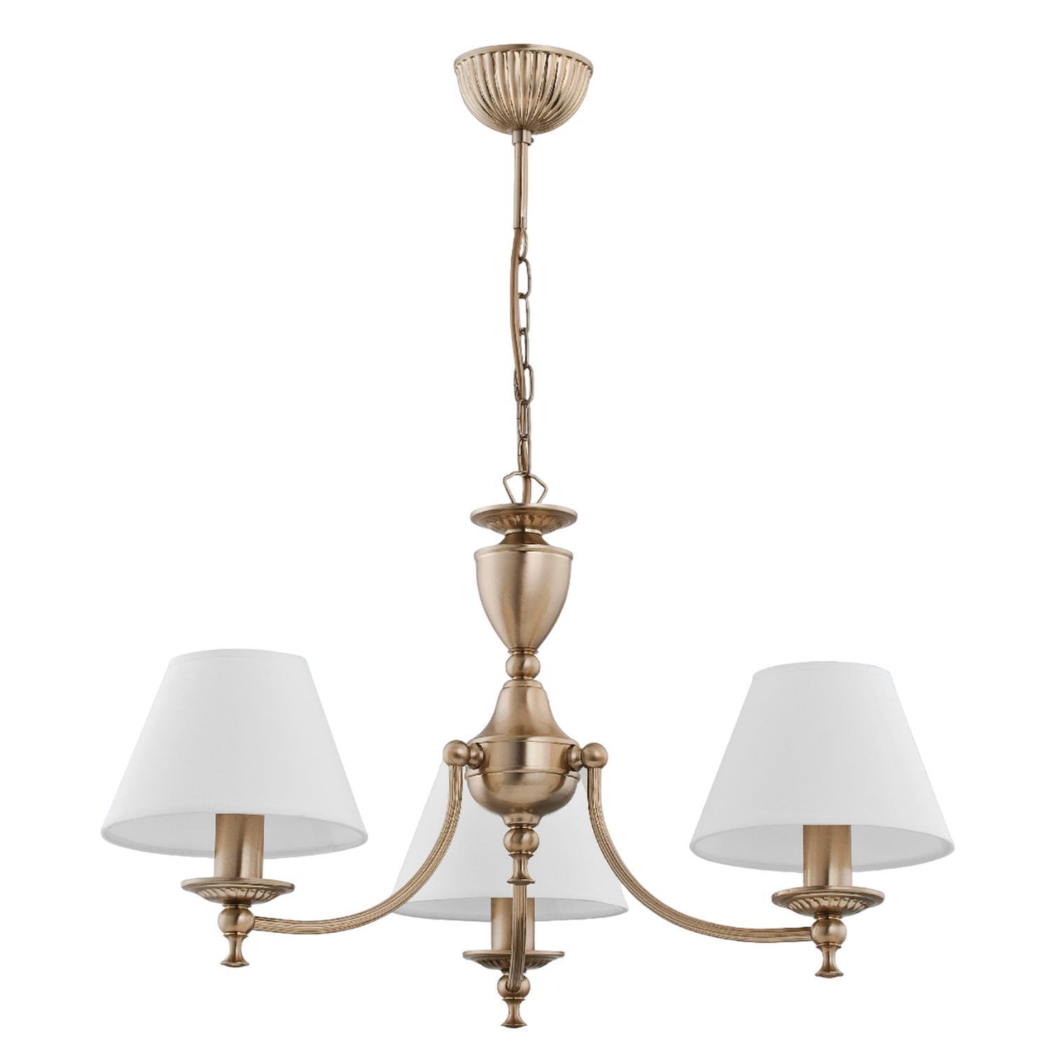 Kronleuchter, Hängeleuchte, Bronzefarbe, Vier Arme, Weißer Lampenschirm