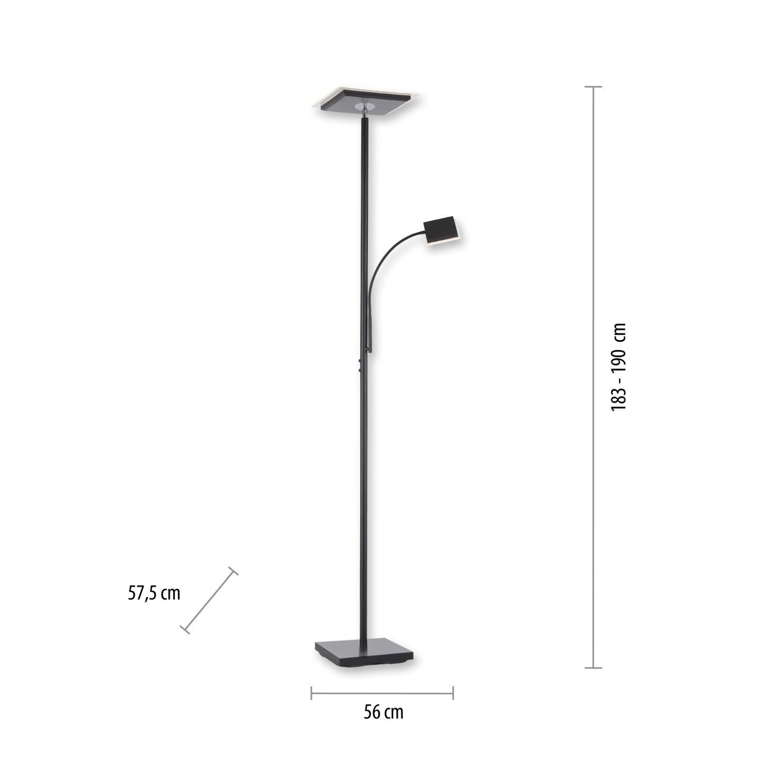 Flexibler LED Deckenfluter Schwarz Touch 190 cm Lesearm Lampe