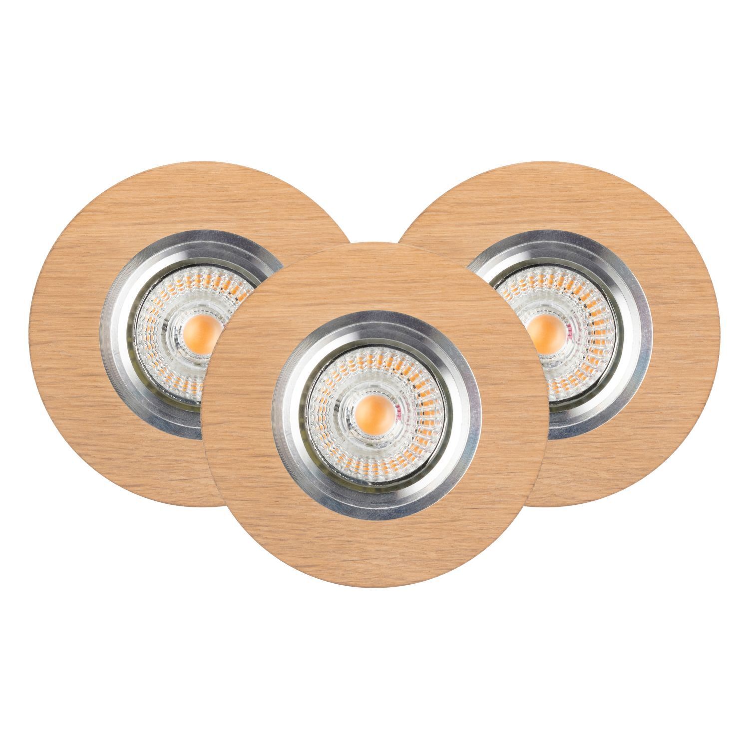 Runder Einbauspot 3-er Set Holz mit LED beweglich