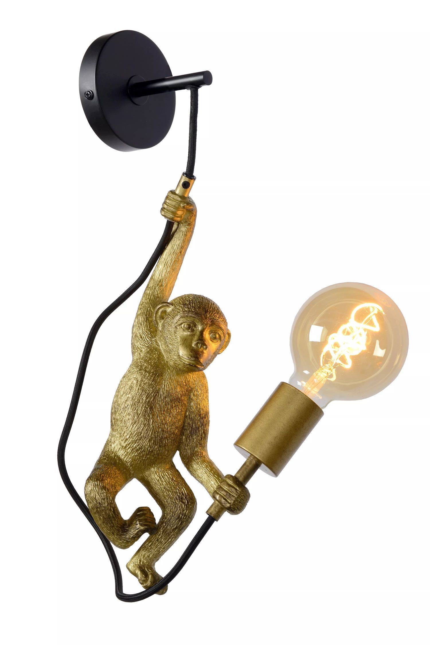 Wandleuchte Schwarz Gold Affe T:17,6 cm E27 Modern Licht, Beleuchtung, Affe, Wildtiere, Lampe