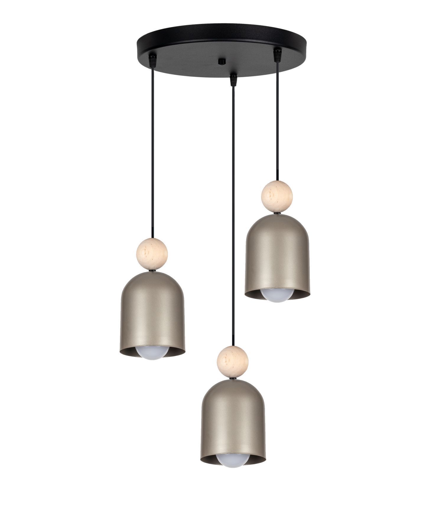 Hängeleuchte Champagner Metall Holz 3-flmg E27 Ø36 cm