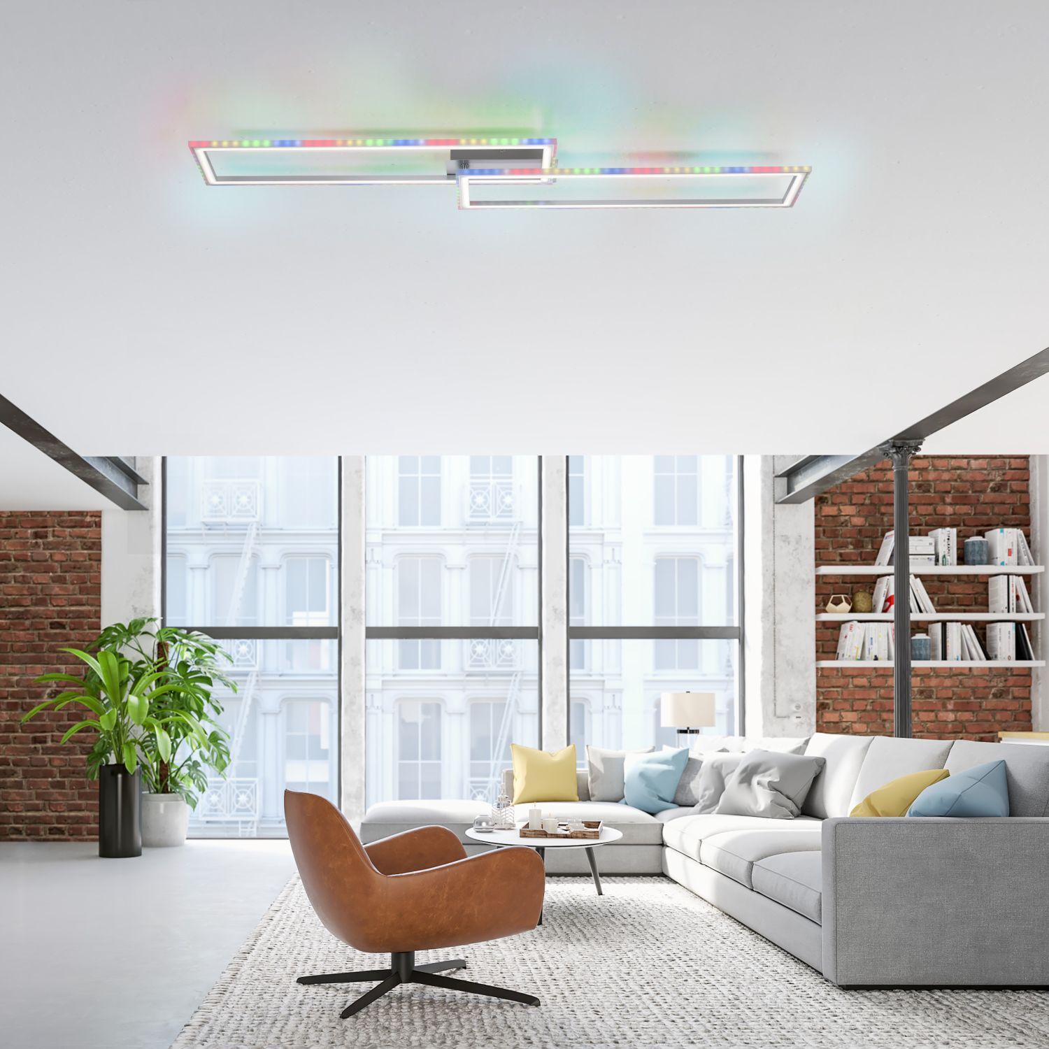 LED Deckenlampe Rainbow RGB dimmbar 5000 lm L:121 cm Wohnzimmer, Stuhl, Dekoration für Zuhause, Teppich, Innenarchitektur