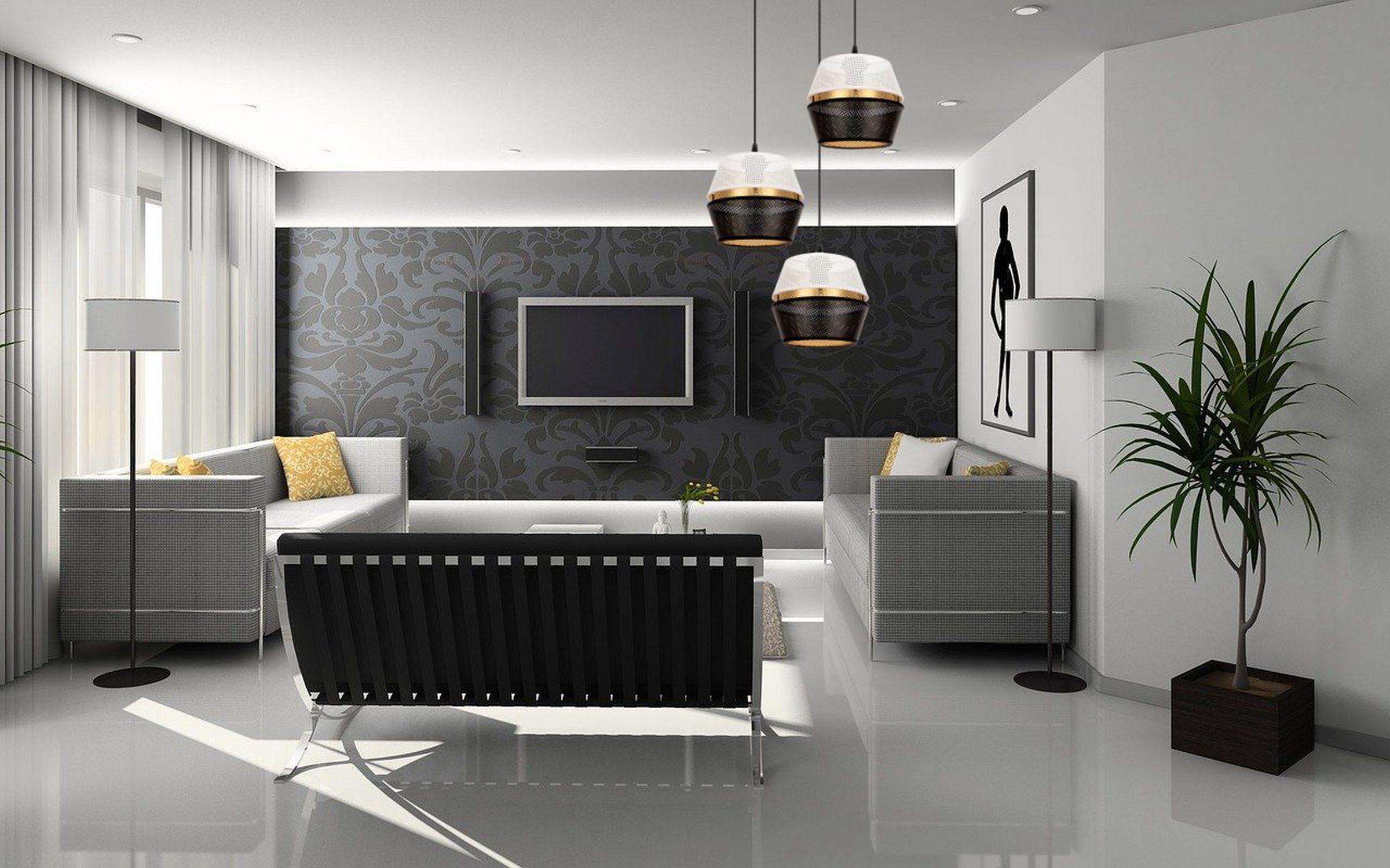 Wohnzimmer, Innenarchitektur, Inneneinrichtung, Pflanze, Überwachen