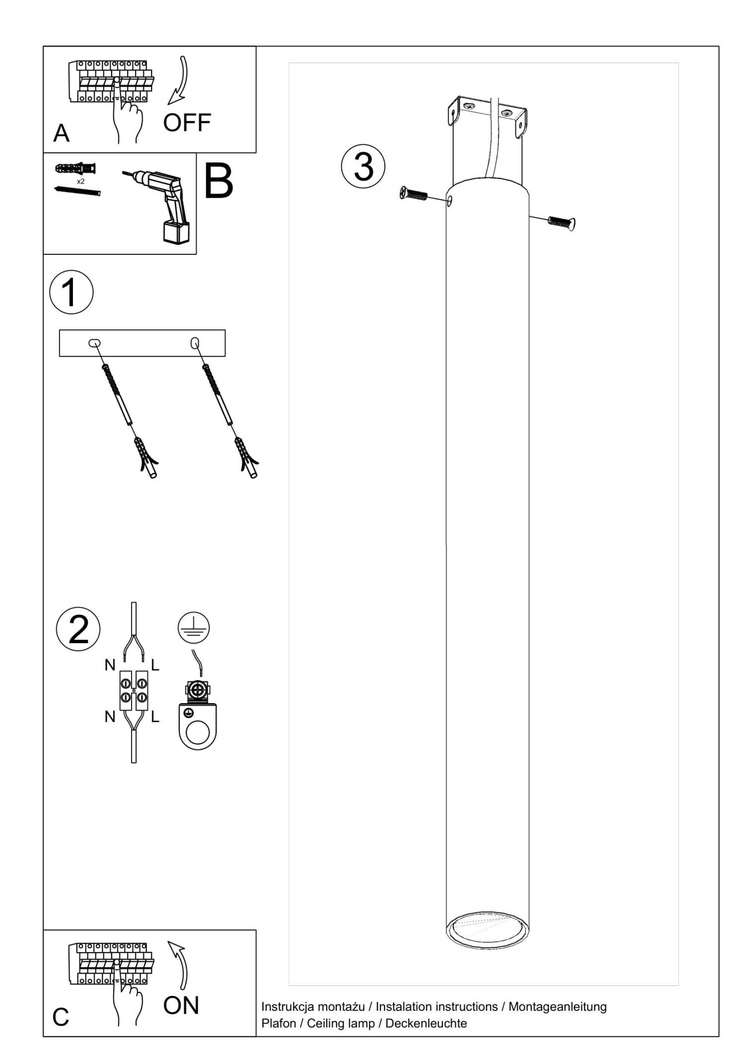 Hohe Deckenlampe Weiß 60 cm Ø 6 cm schmal GU10