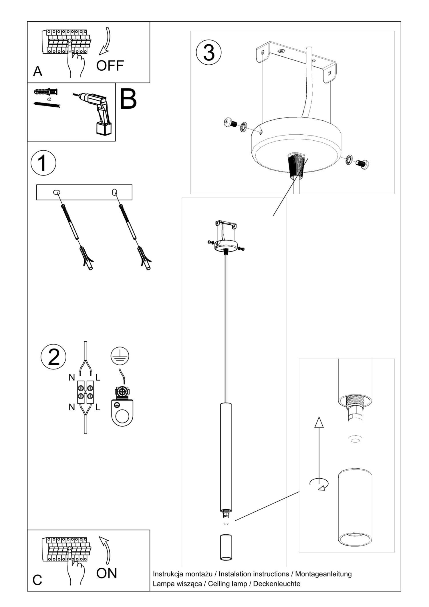Hängelampe schmal Ø 4 cm Metall Glas G9 Zylinder Modern