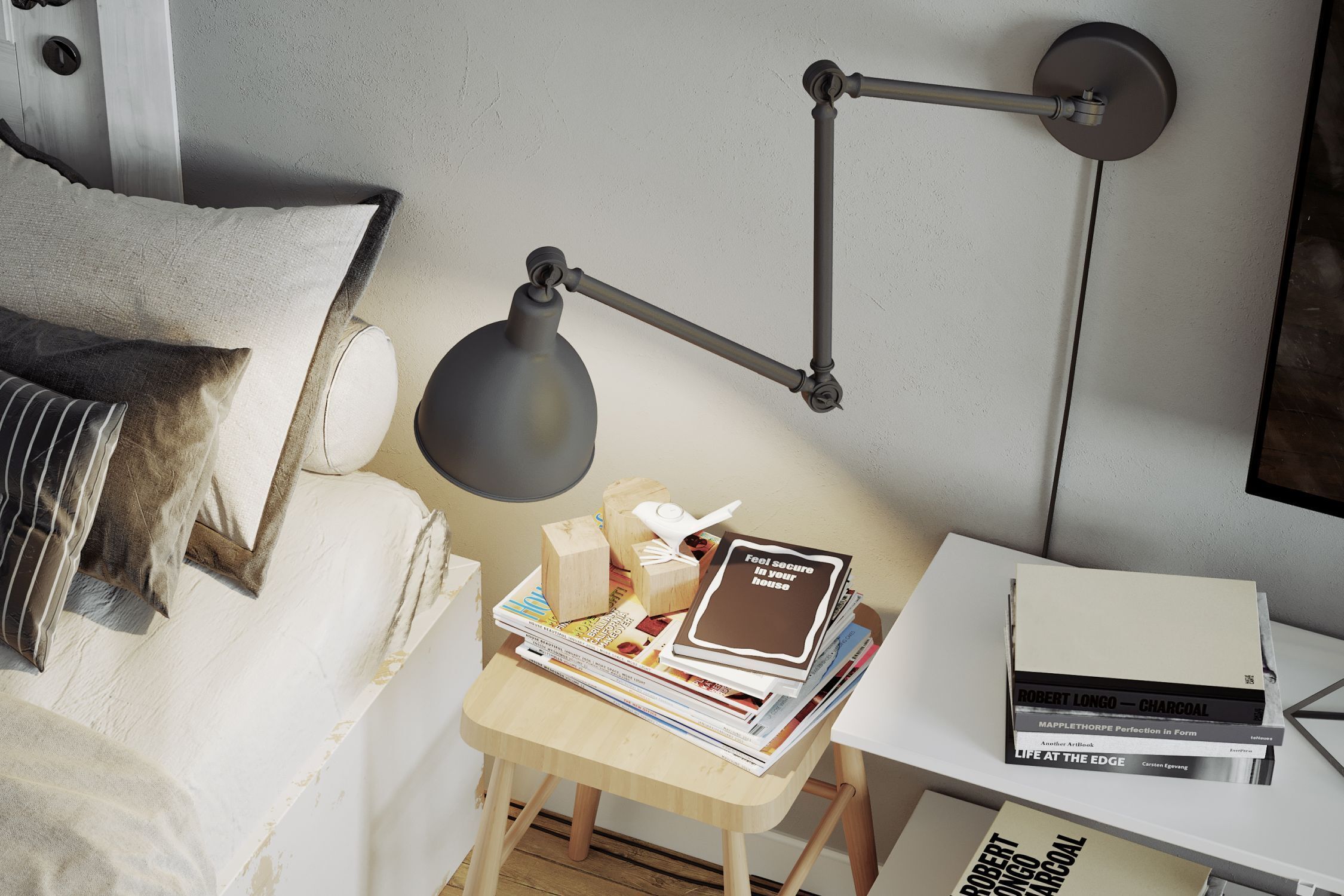 Leselampe Wand mit Stecker Metall Gelenkarm Grau Lampe, Mobiliar, Tabelle, Schreibtisch