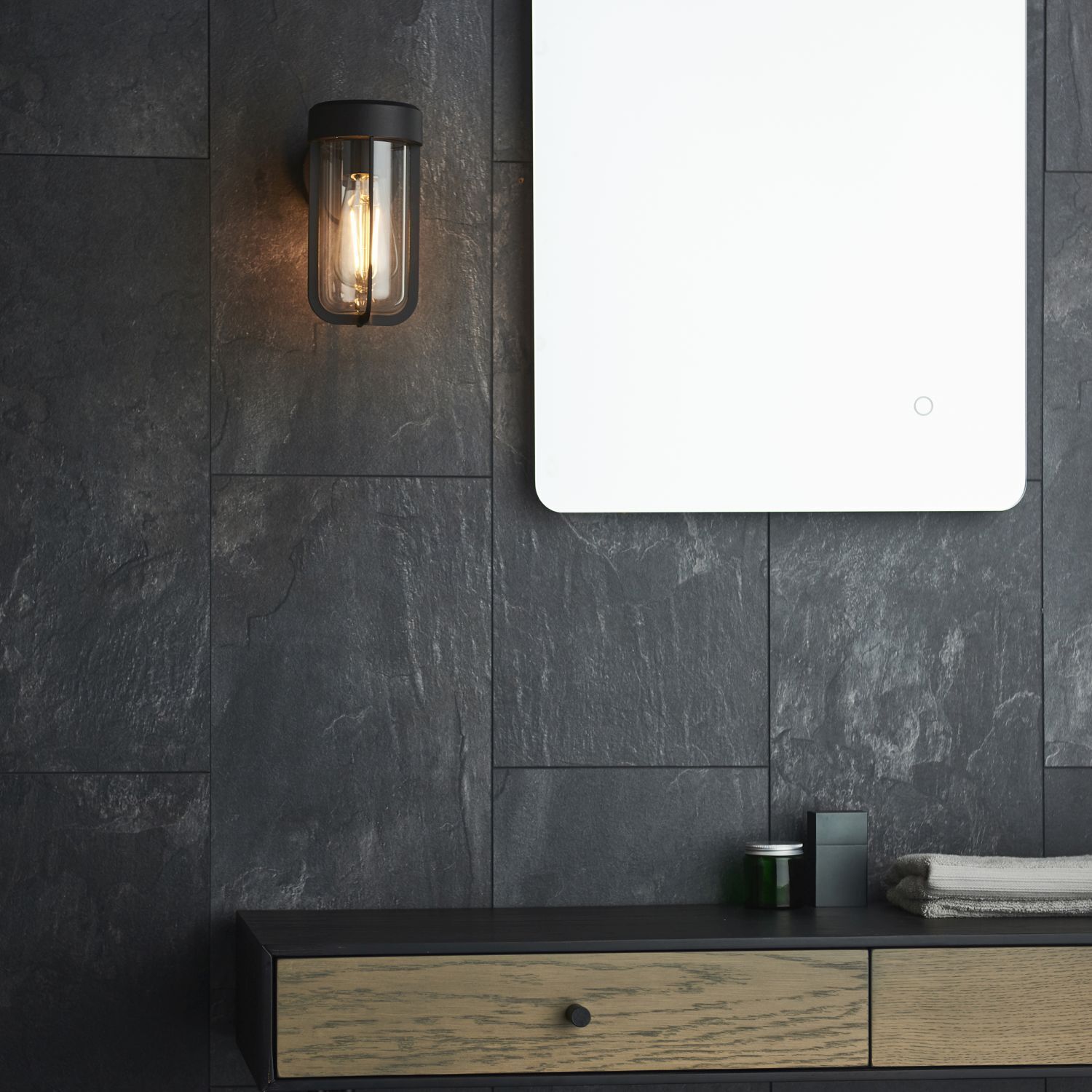 Außenwandleuchte Schwarz Alu Glas IP44 H: 20,8 cm klein E27