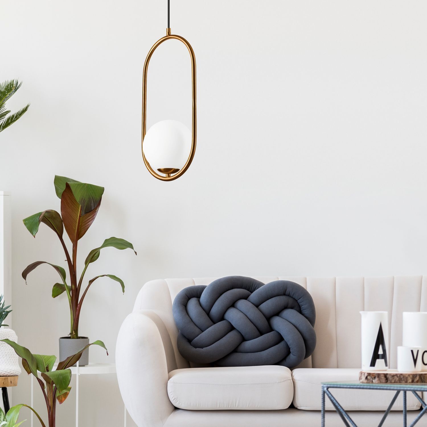 Hängelampe Glaskugel Metall in Messing Weiß G9 bis 5 W Pflanze, Knoten, Drinnen, Innenarchitektur, Lampe