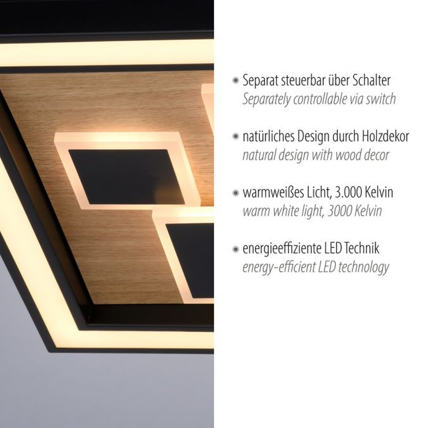 LED Deckenleuchte Holz Schwarz Serienschalter L:48 cm Drinnen, Innenarchitektur, Holz