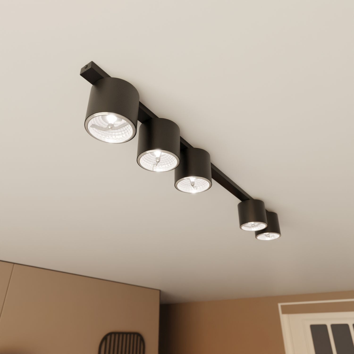 Deckenleuchte Schwarz 116 cm lang Metall 5-flammig GU10 AR111