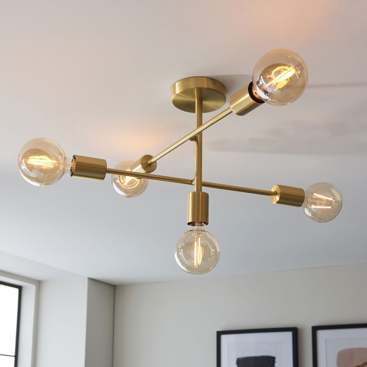 Deckenlampe Metall B: 53 cm in Messing Retro für 5x E27