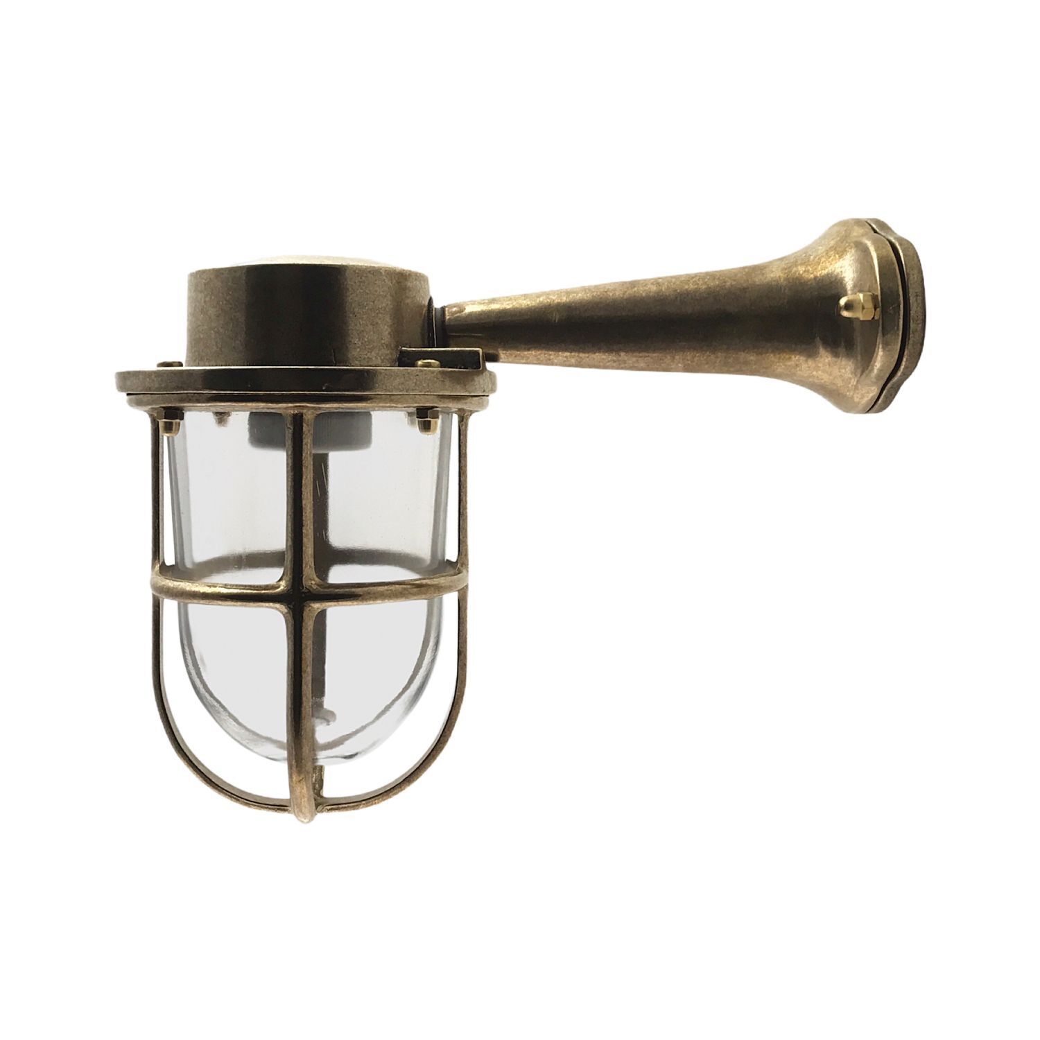 Wandleuchte außen Echt-Messing Glas E27 IP64 H: 18 cm