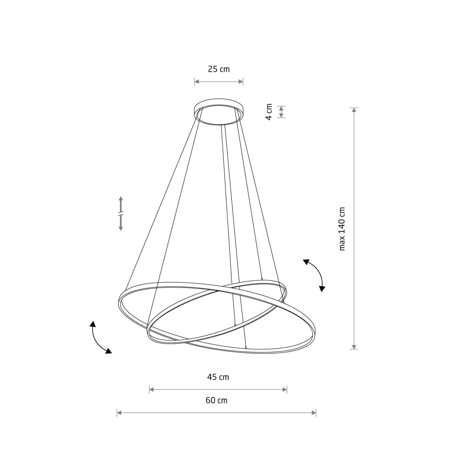 LED Pendelleuchte Schwarz 2 Ringe Metall verstellbar