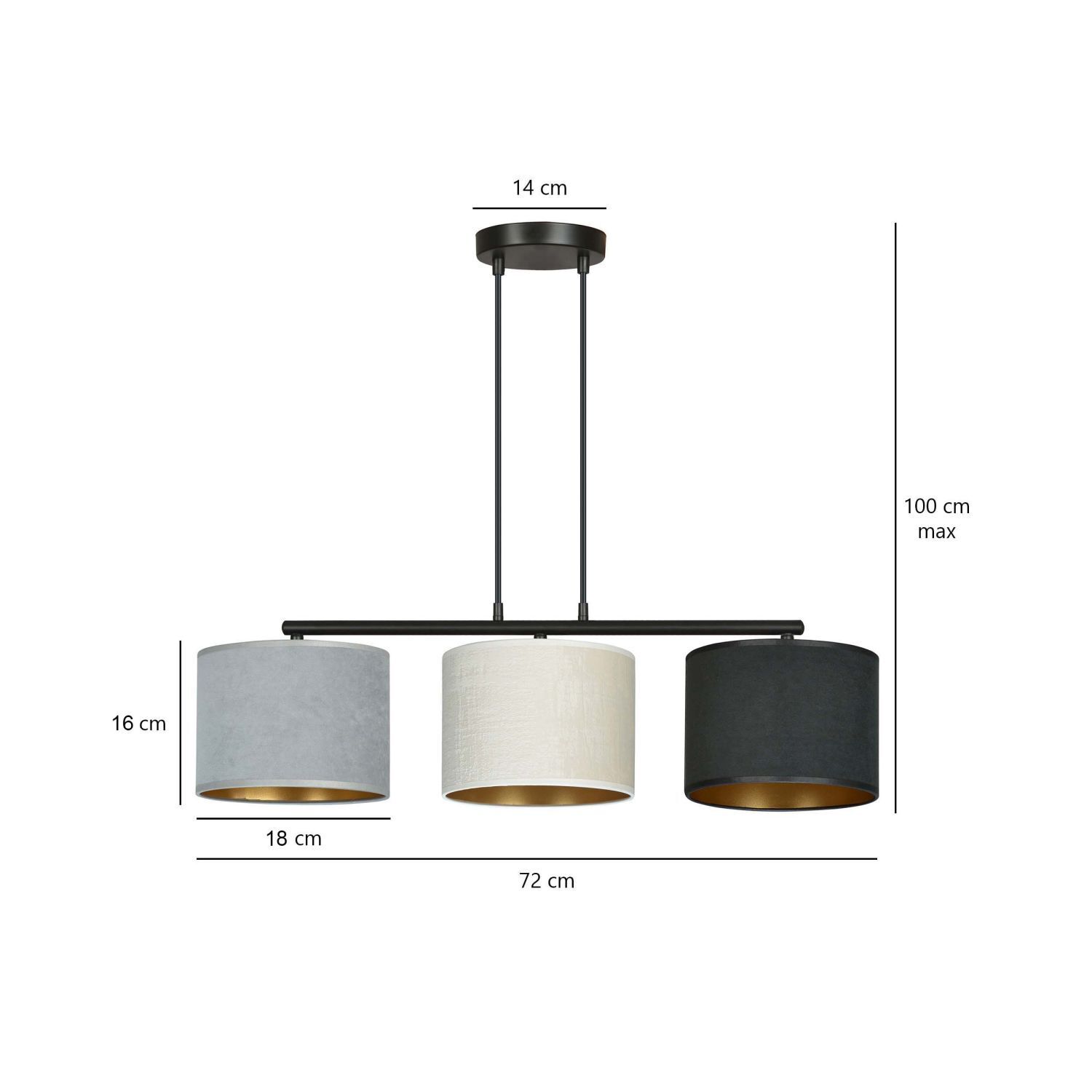 Hängelampe Stoff Metall L: 72 cm 3x E27 Modern CYRIL