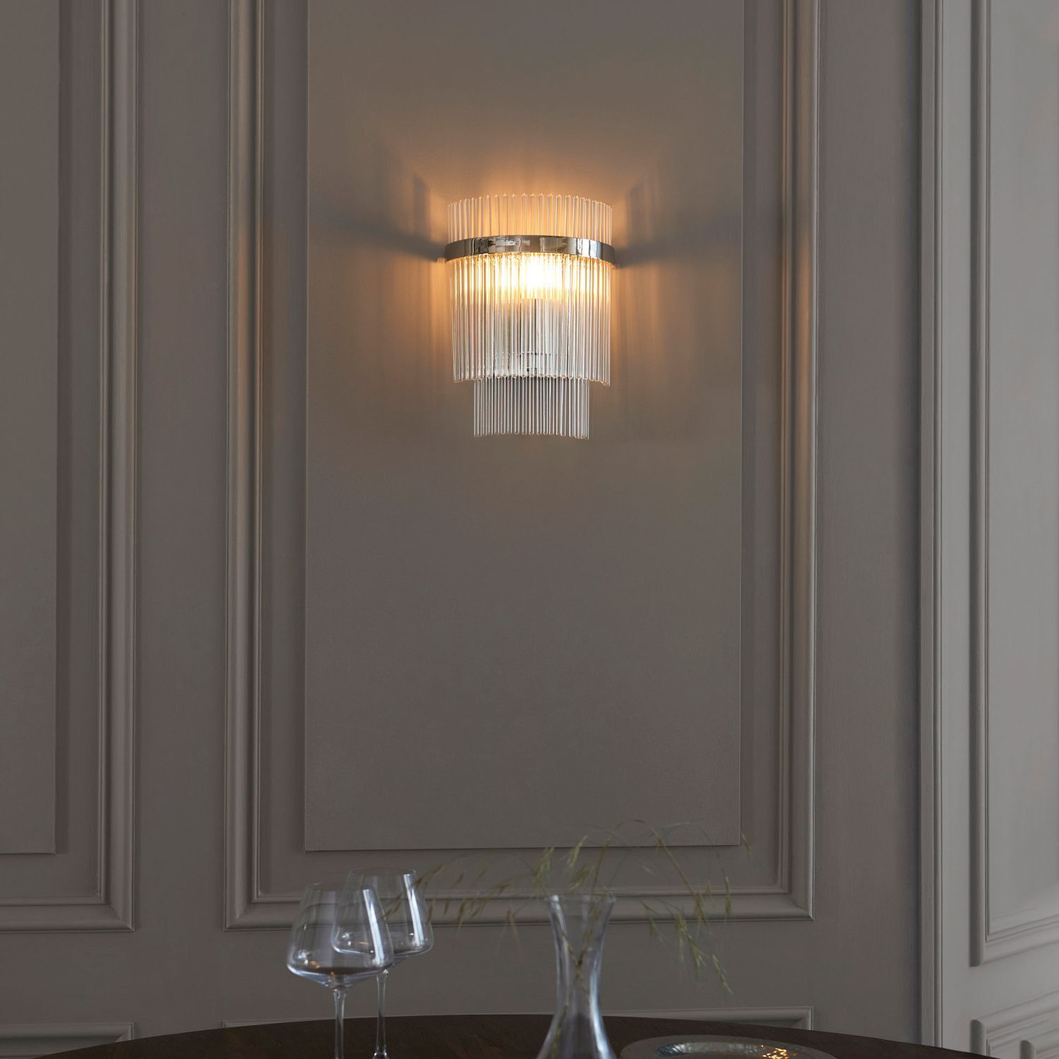 Wandleuchte Glas Metall E14 Jugendstil in Nickel glänzend