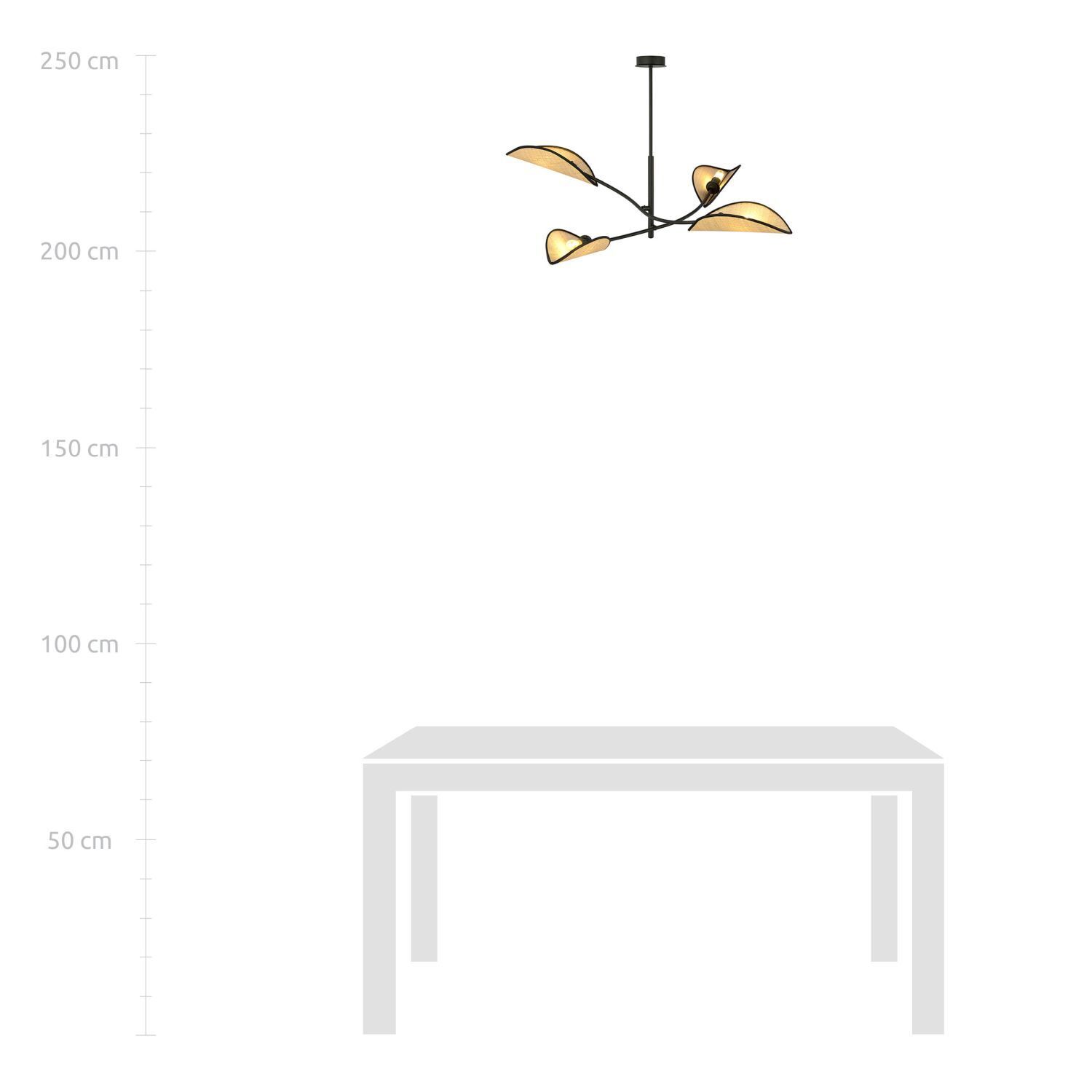 Deckenleuchte drehbar L: 102 cm Rattan Metall 4-flammig E14