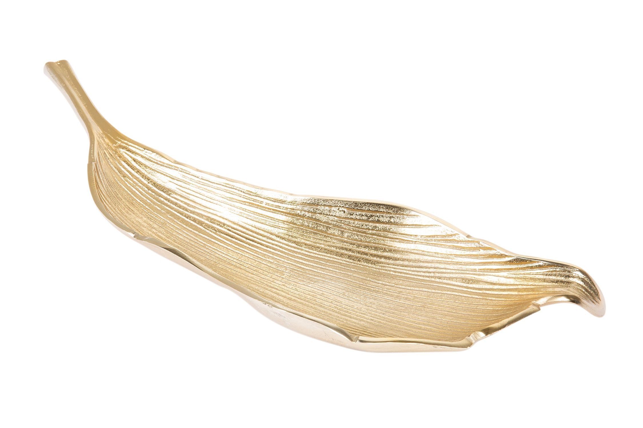 Dekoschale Metall Handarbeit 64 cm lang in Gold Blatt Design