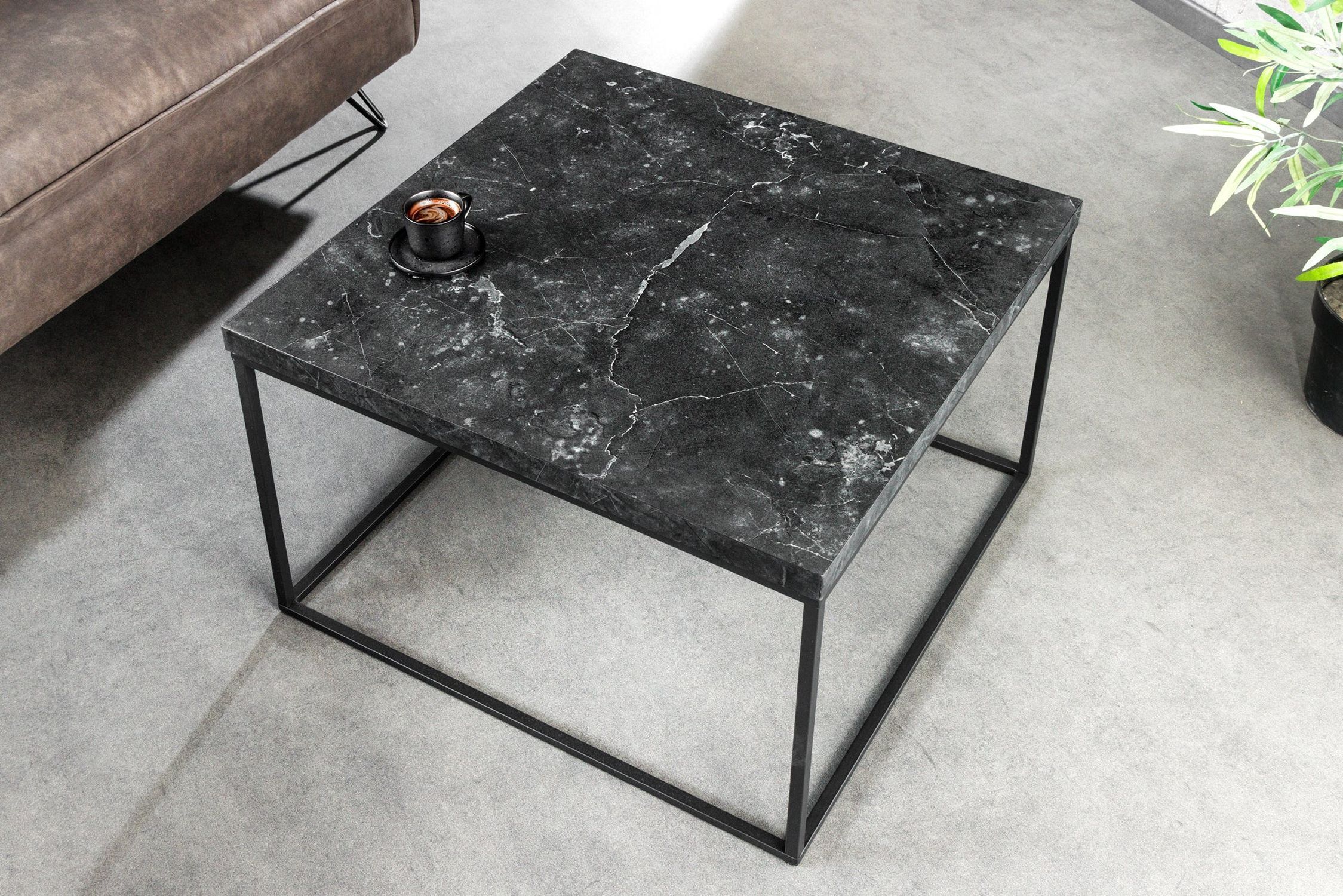 Couchtisch in Schwarz 60 x 60 cm Marmor Optik Schwarz