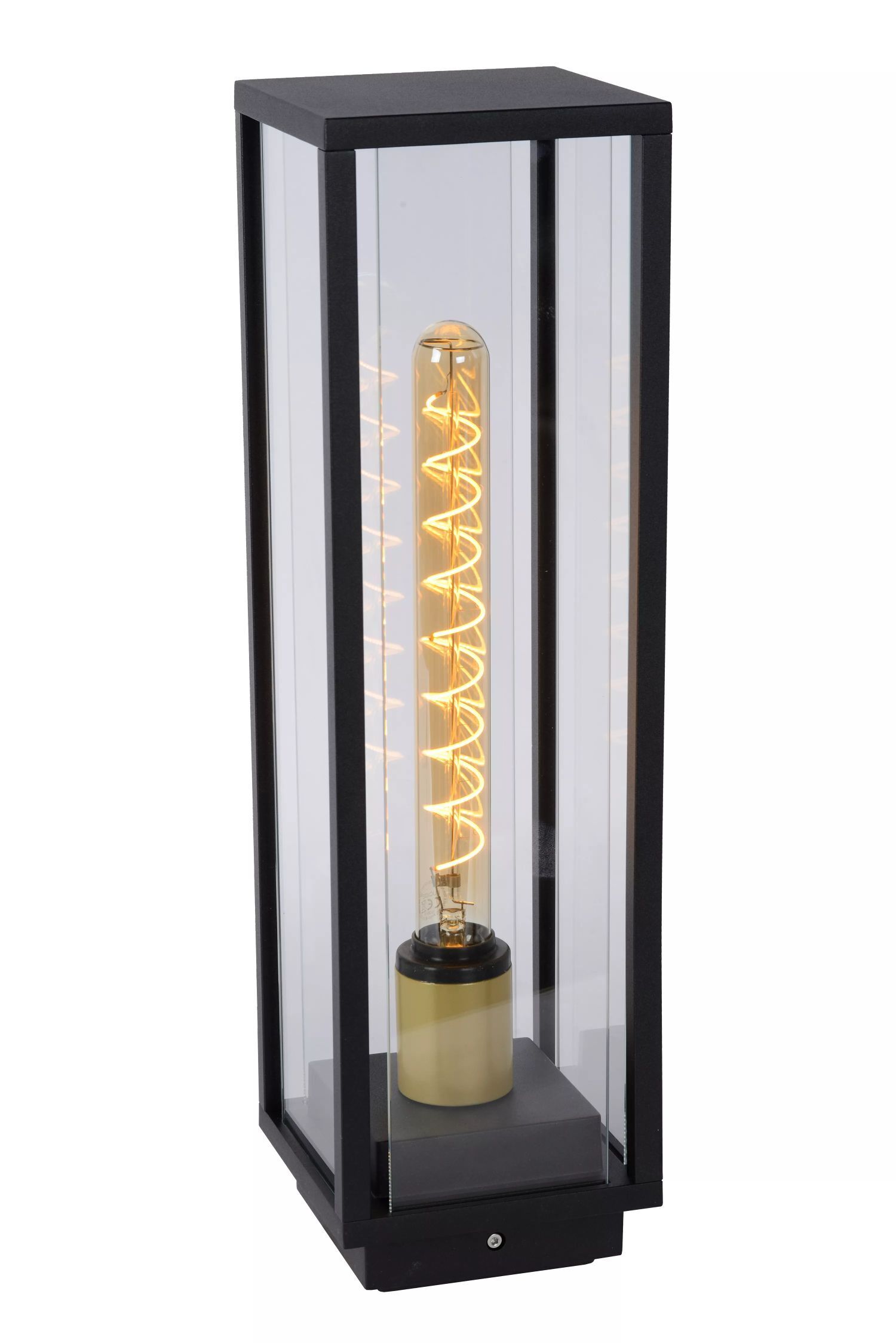 Pollerleuchte Außen Glas Metall Schwarz E27 IP54 50 cm Lampe, Postfach