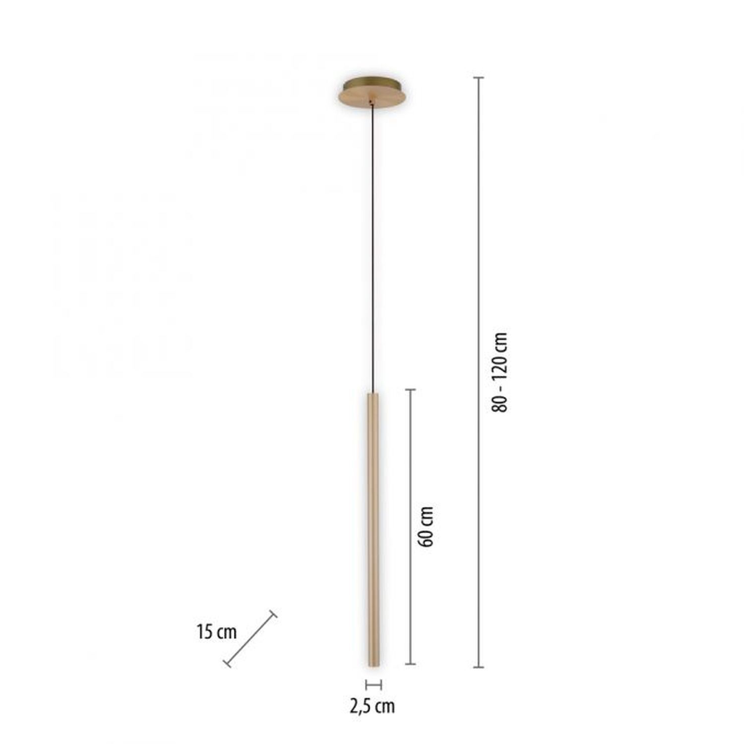 LED Pendelleuchte in Messing Metall Ø2,5 cm 4 W dimmbar