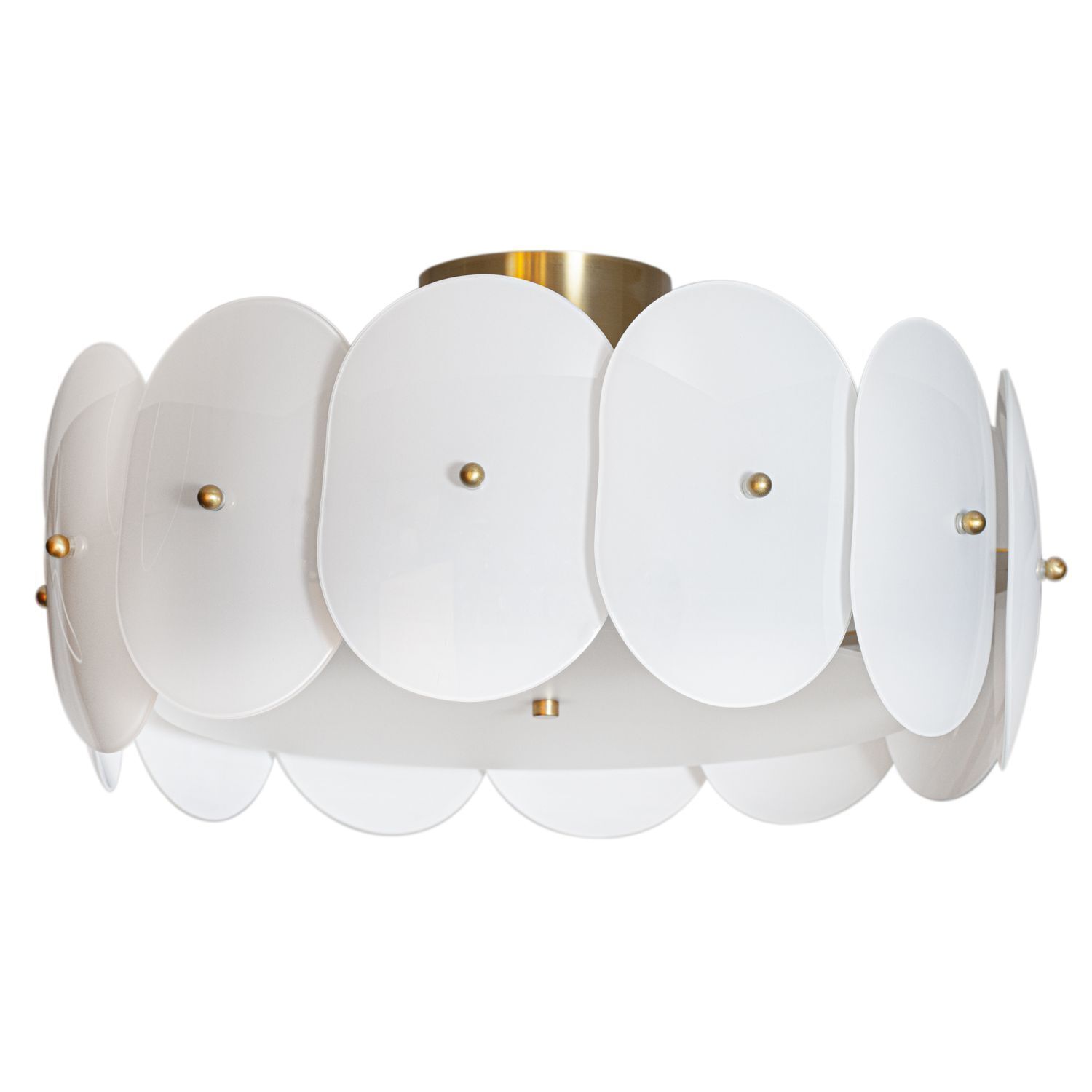 Deckenlampe Metall Glas E27 D: 53 cm in Messing Weiß rund