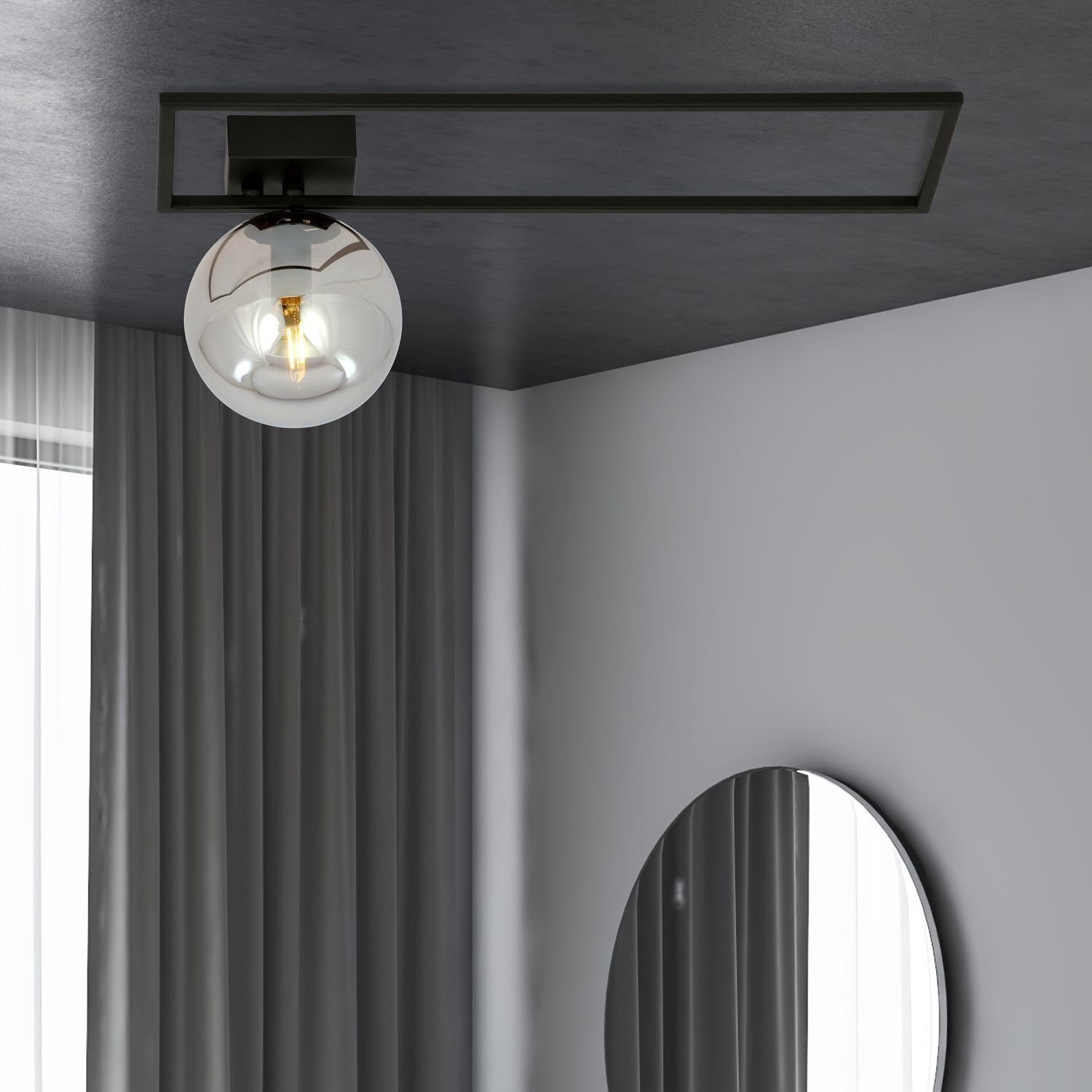 Deckenleuchte Schwarz Grau E14 50 cm Kugelschirm Glas Metall