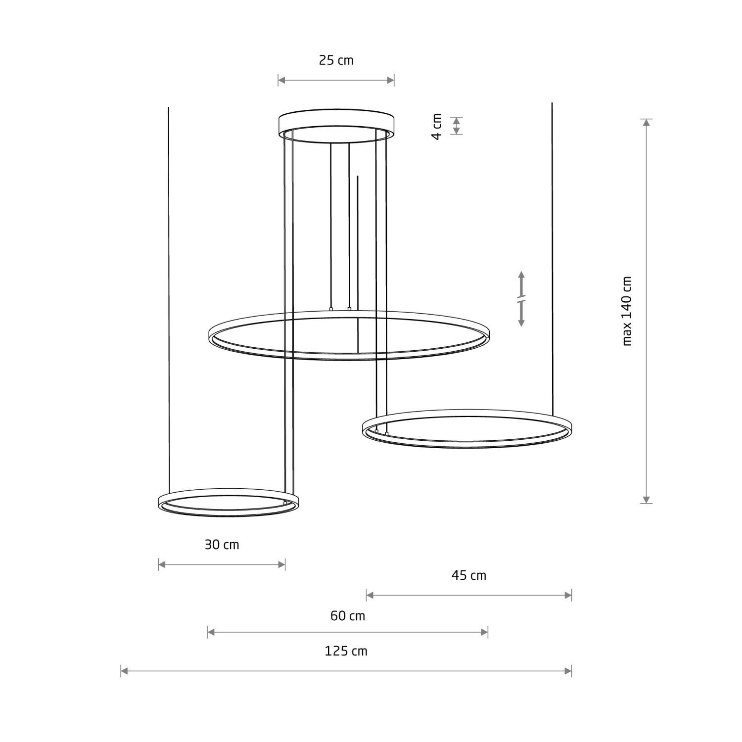 LED Hängelampe XXL 3000 K 1600 lm Schwarz Metall 3 Ringe