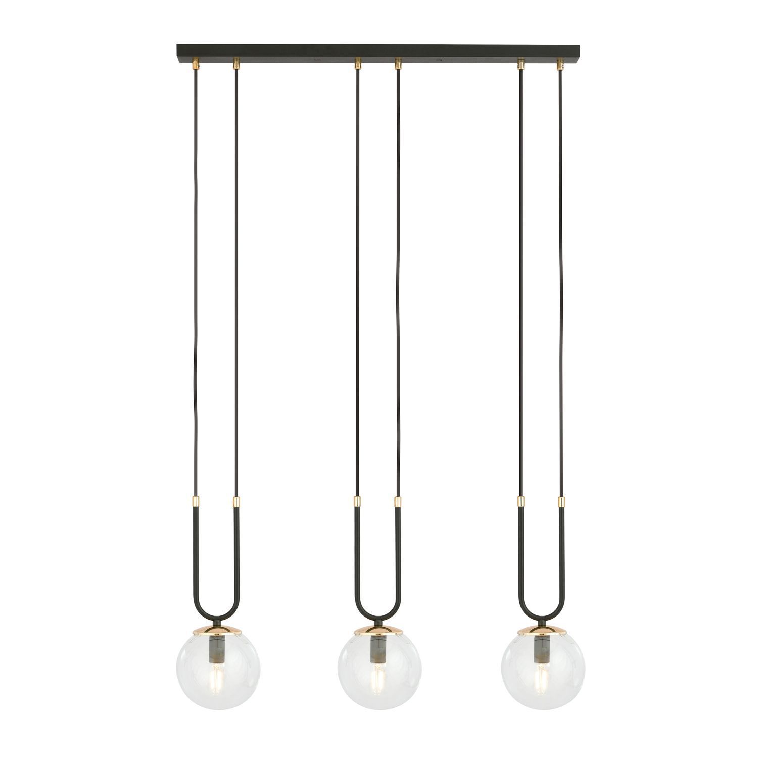 Hängeleuchte Glas Metall B: 70 cm Schwarz Gold E14 3-flammig