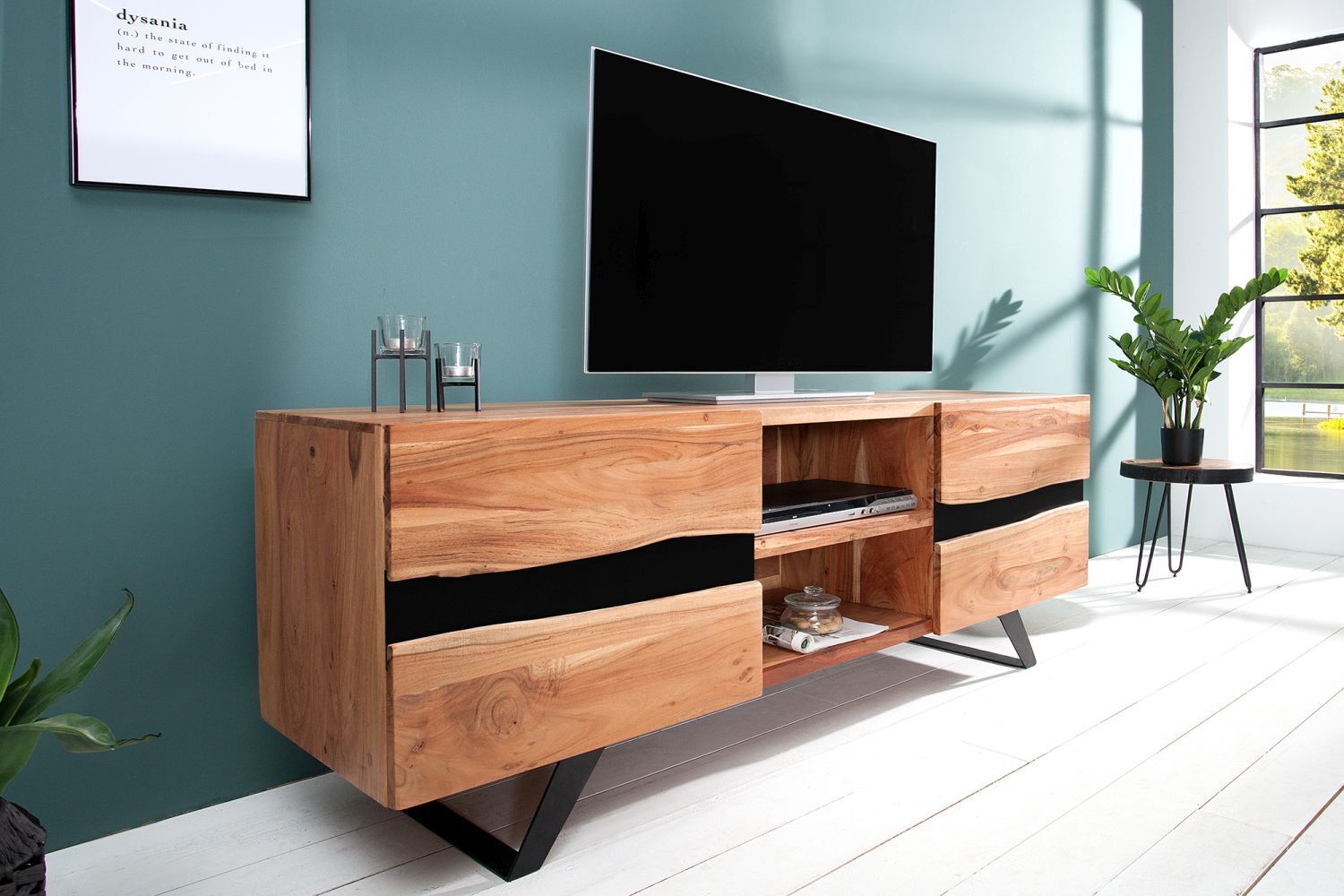 TV-Lowboard Akazienholz Metall 160x150 cm in Natur Schwarz