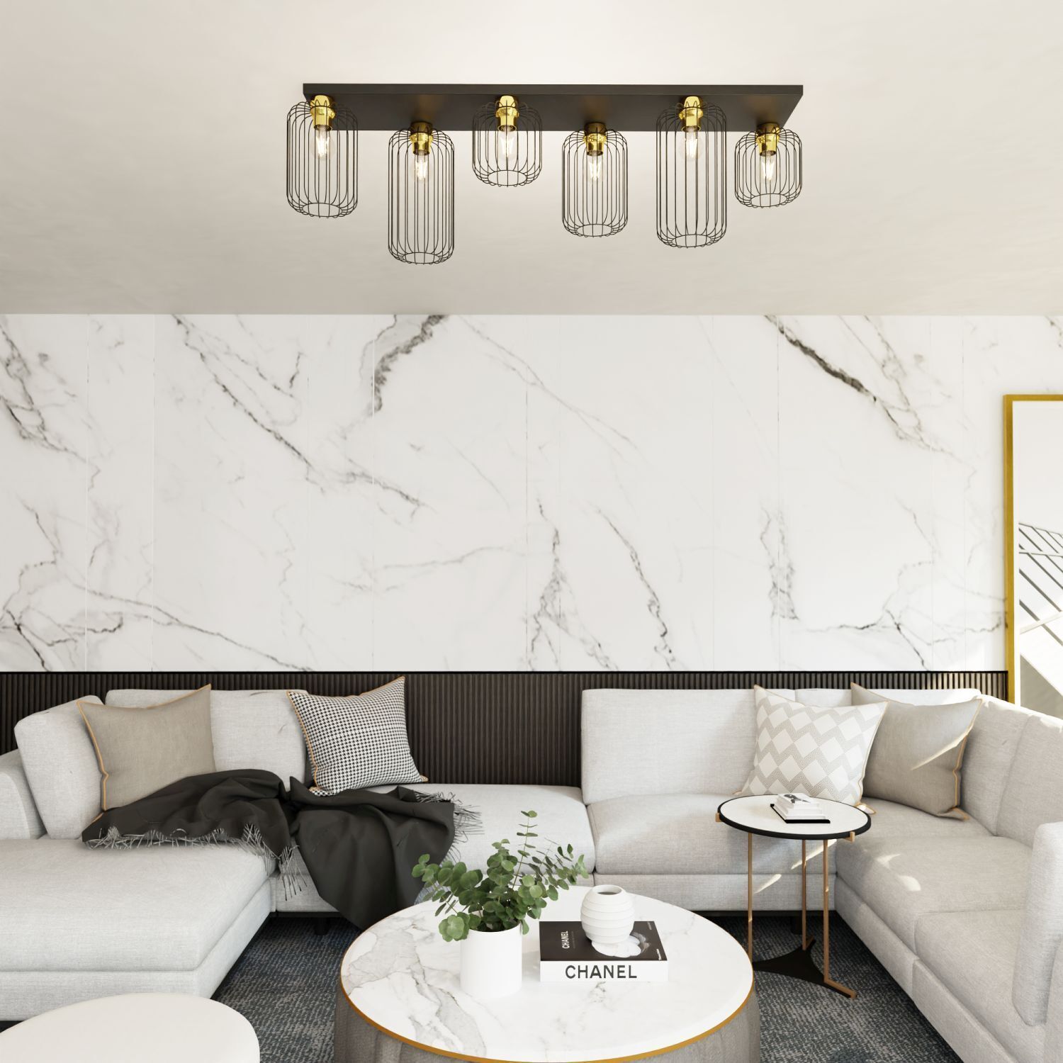 Große Deckenlampe Metall 115 cm Schwarz Gold E27 Retro Wohnzimmer, Innenarchitektur, Inneneinrichtung, Couch, Tabelle