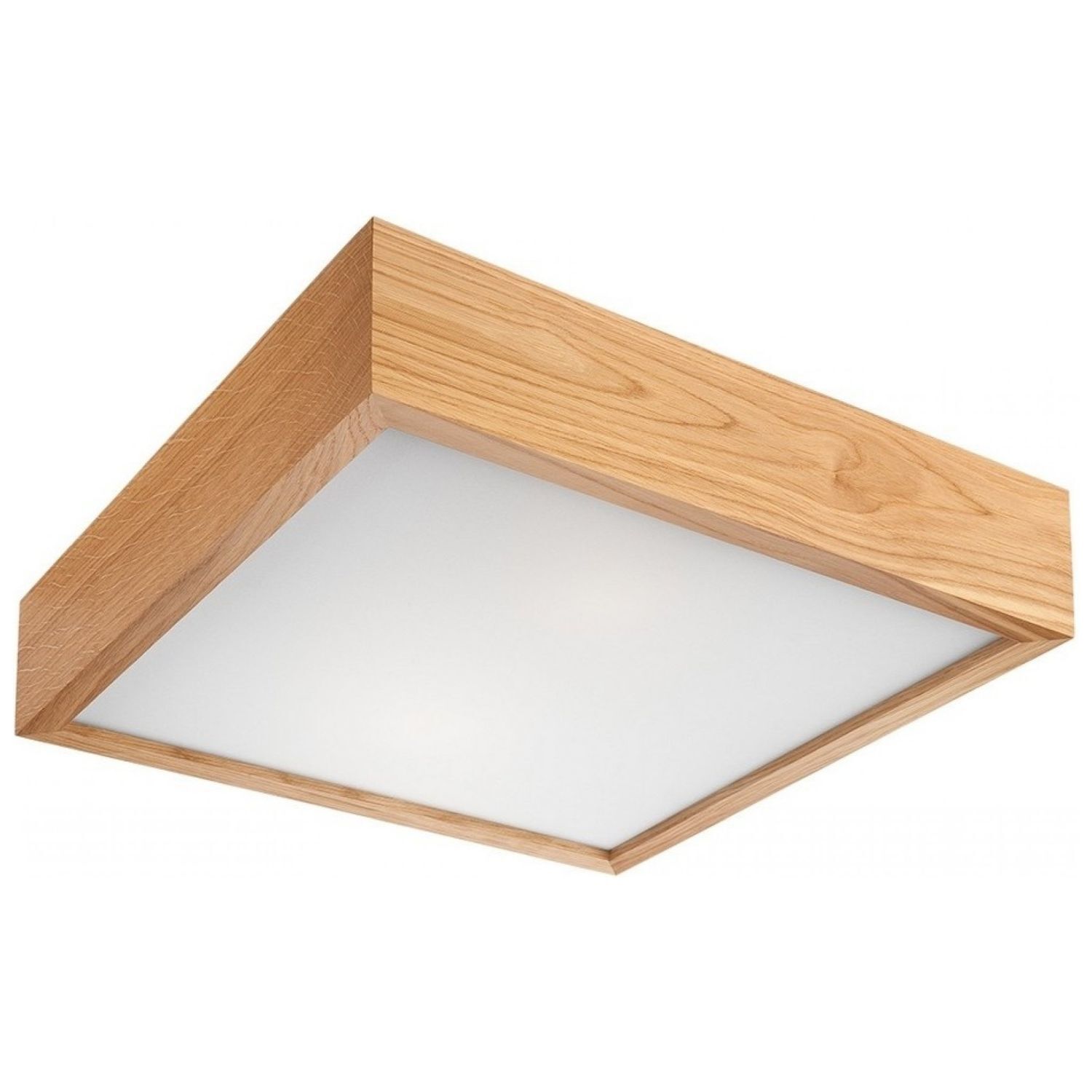 Deckenleuchte eckig B: 37,5 cm in Eiche 2x E27 Holz Glas