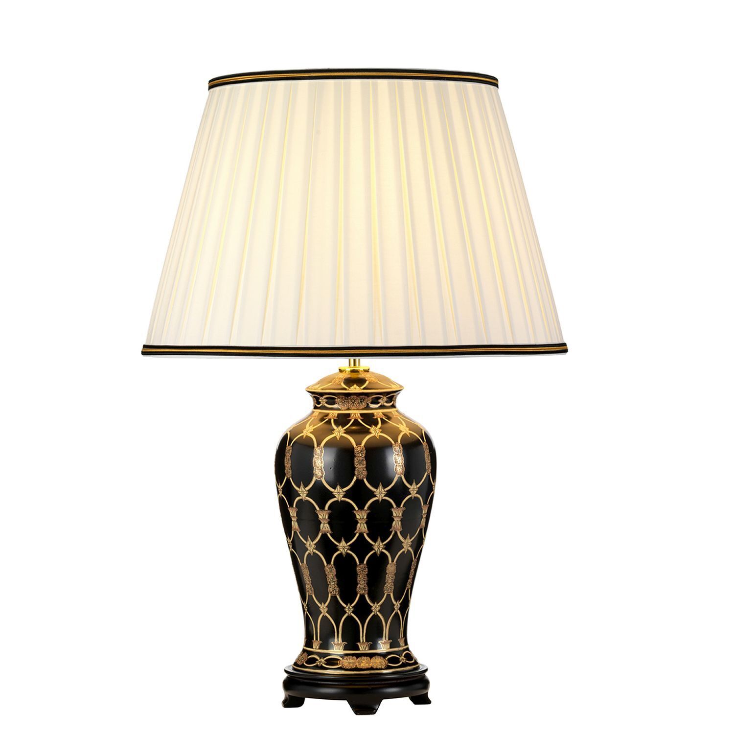 Tischlampe Keramik Stoff 68 cm Creme Schwarz Gold E27