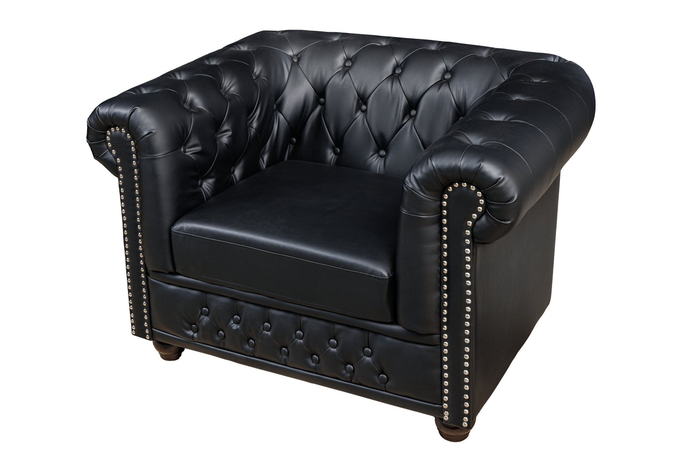 Sessel Kunstleder Schwarz Braun B: 110 cm Chesterfield Moebel, Stuhl, Sessel, Couch