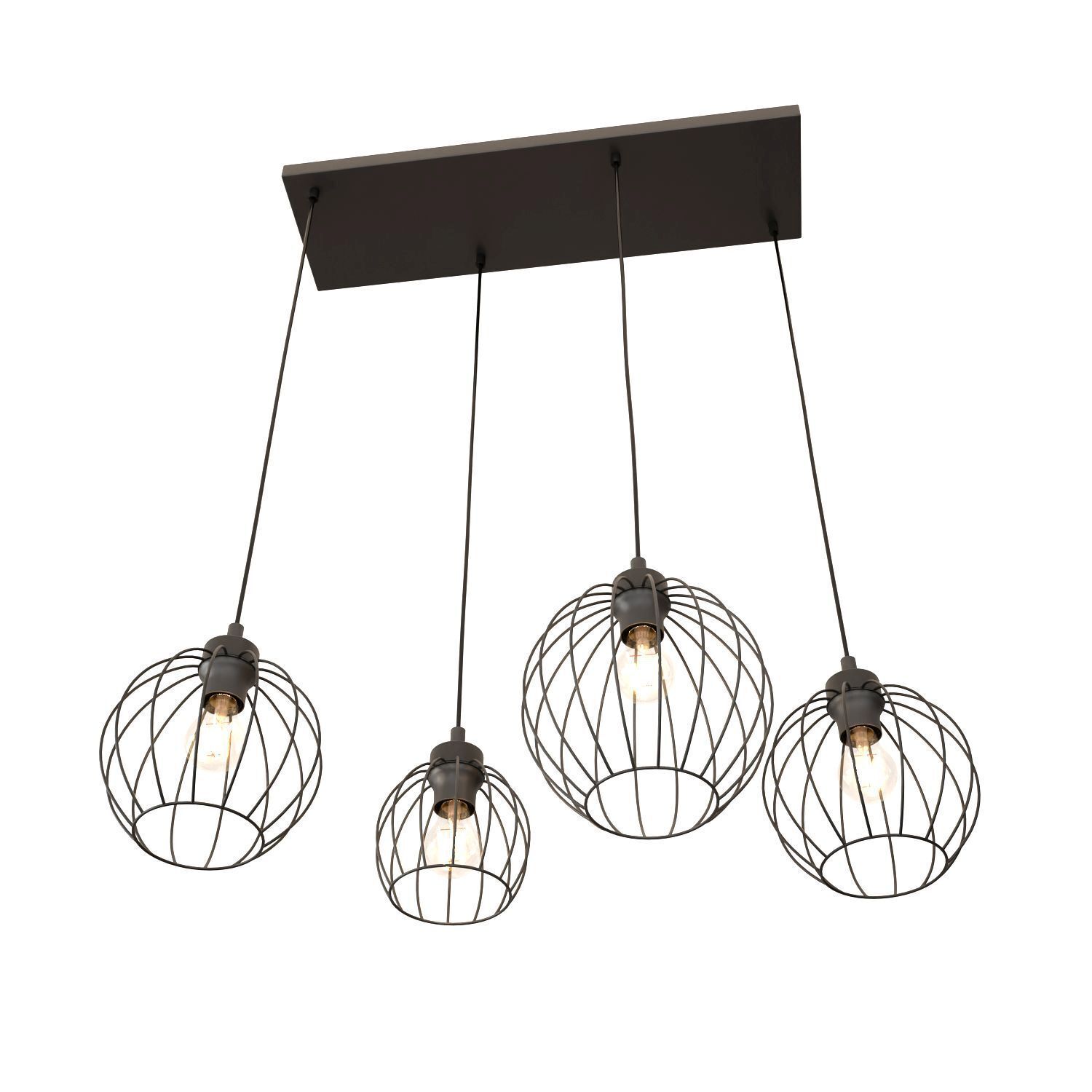 Metall Hängelampe E27 Schwarz 4-flammig L:70 cm lang