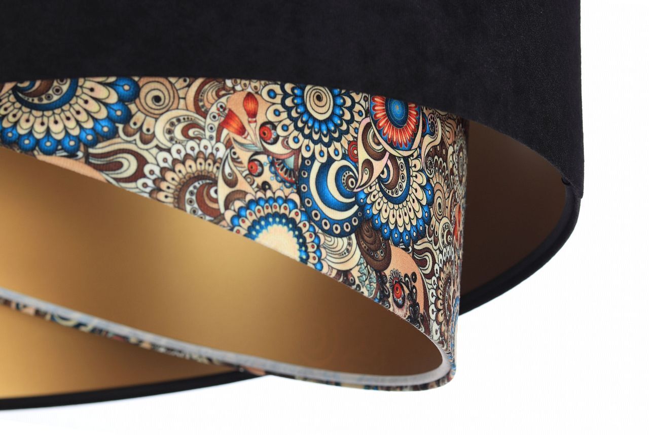 Hängelampe rund D: 50 cm E27 Stoffschirm Schwarz Bunt Gold Lampe, Zubehör, Muster