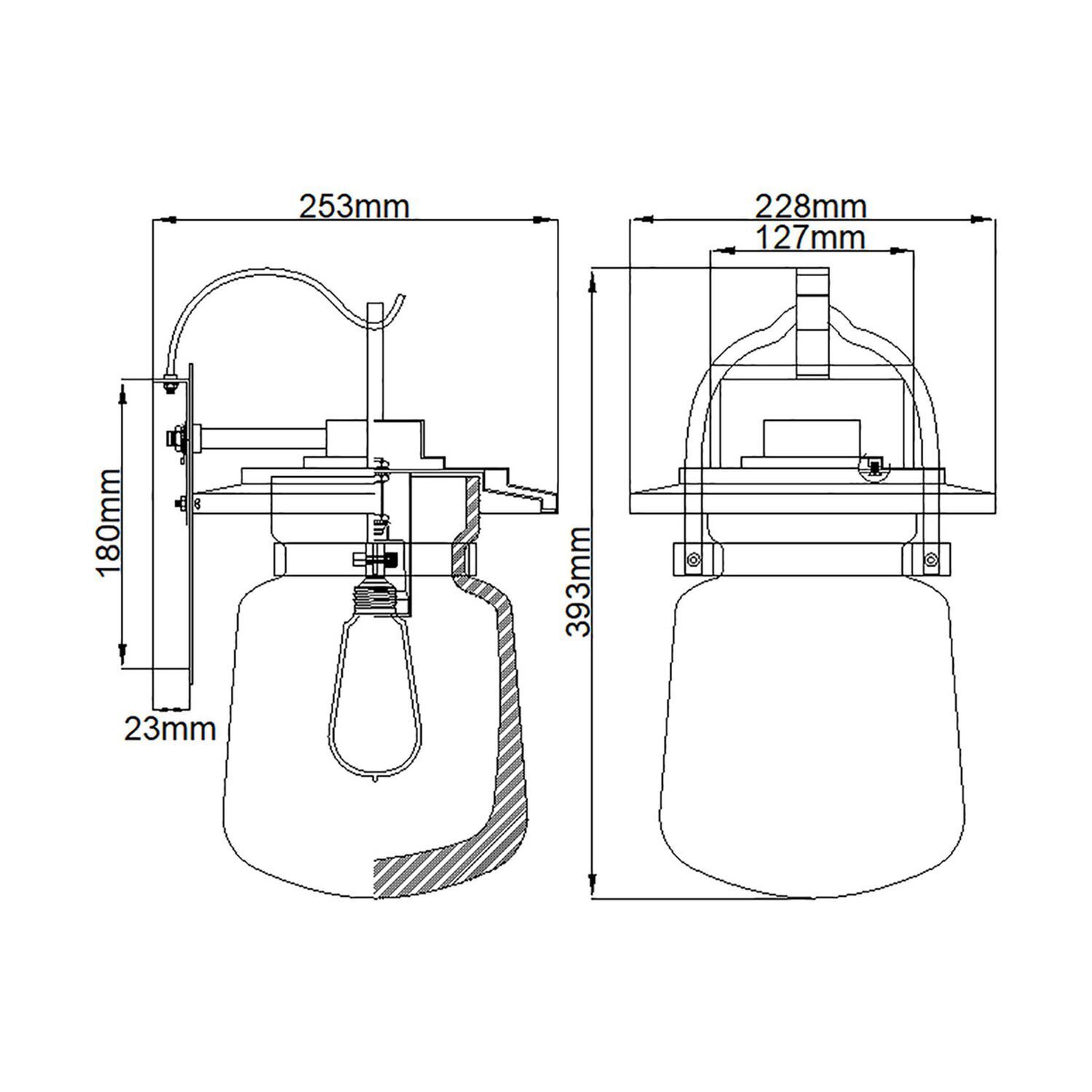 Lampe, Hangleuchte, Küchenlampe, Technische Zeichnung, Abmessungen