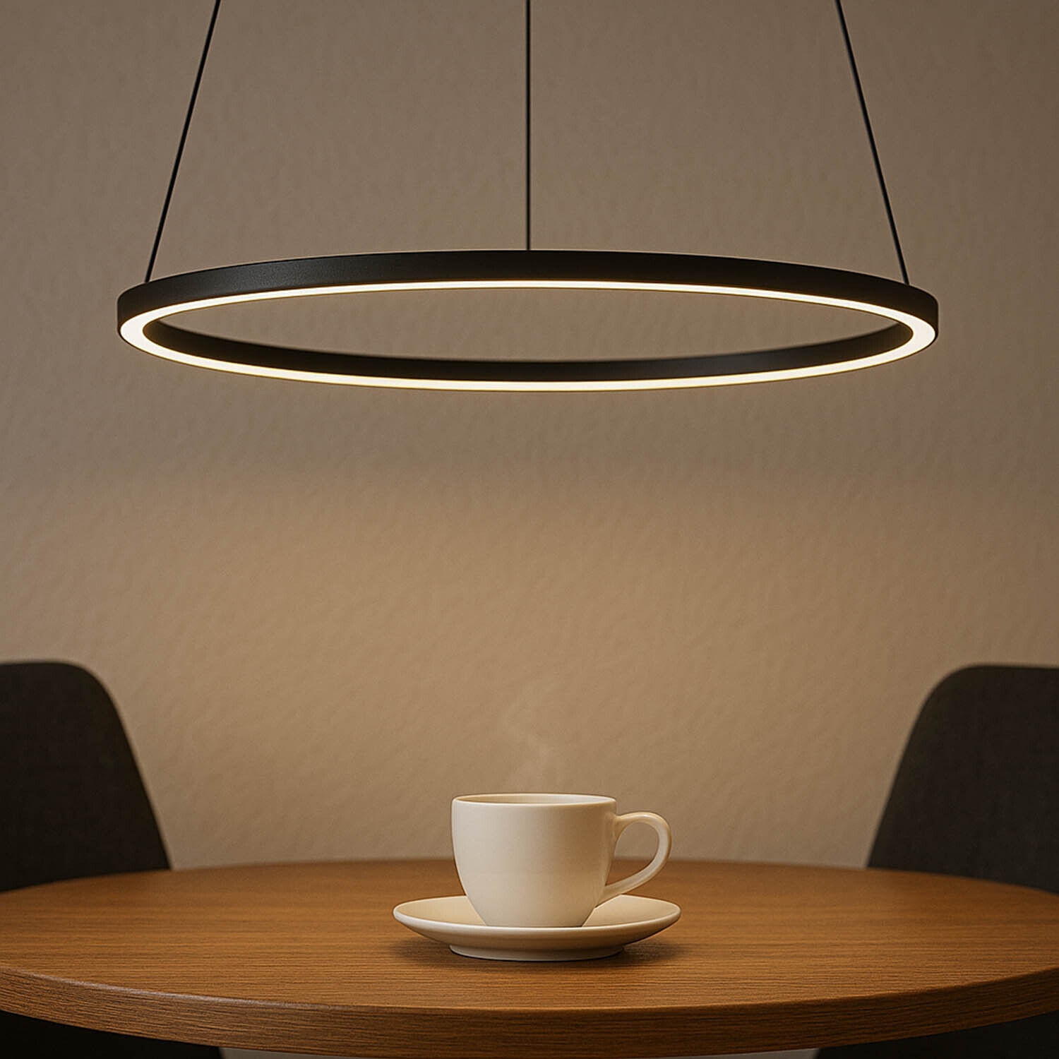 LED Hängeleuchte Metall Ring Ø 45 cm Schwarz 4000 K 600 lm