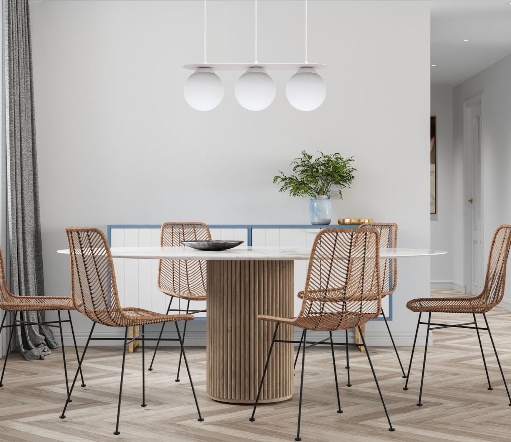 Hängelampe 3-flammig Glaskugeln Weiß 50 cm E27 blendarm Innenarchitektur, Esszimmer, Esstisch, Tisch, Pflanze