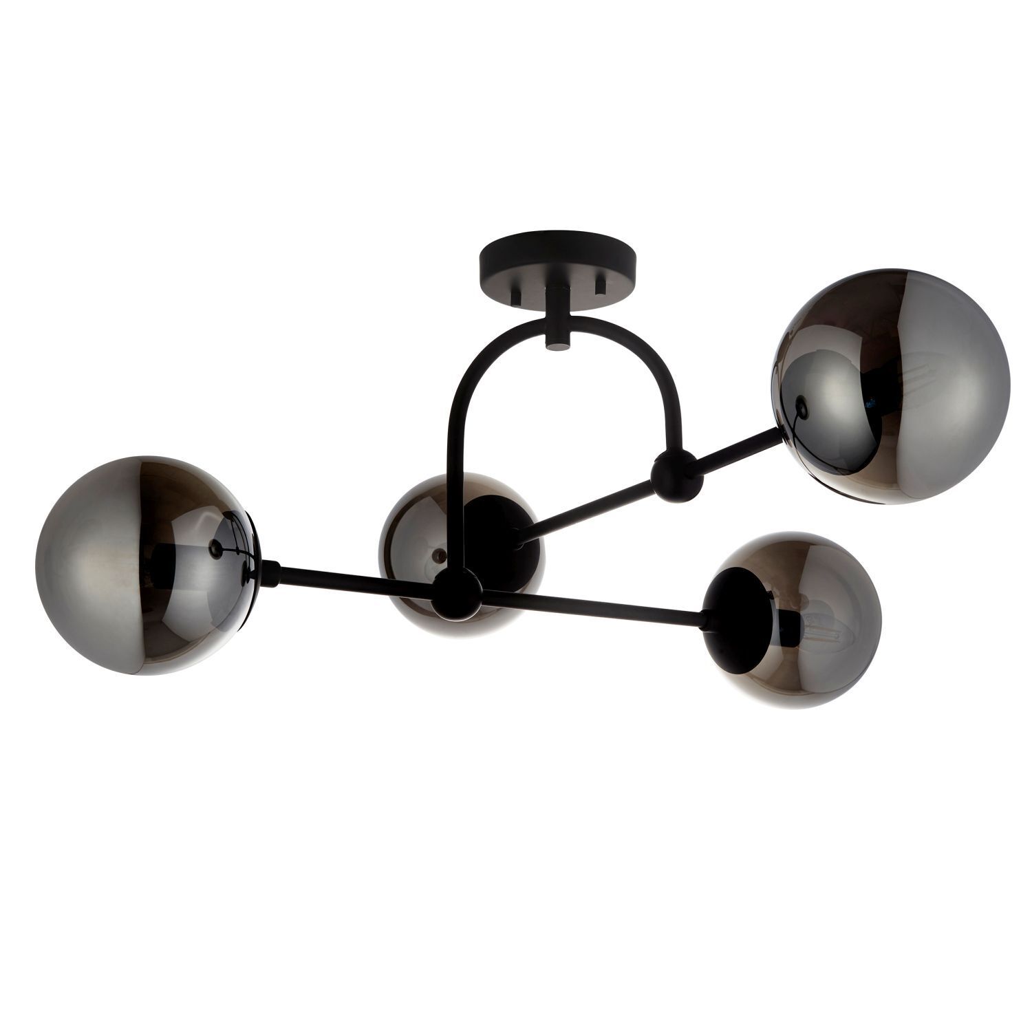 Deckenlampe Metall Rauchglas B: 70,5 cm Schwarz Grau 4x E14