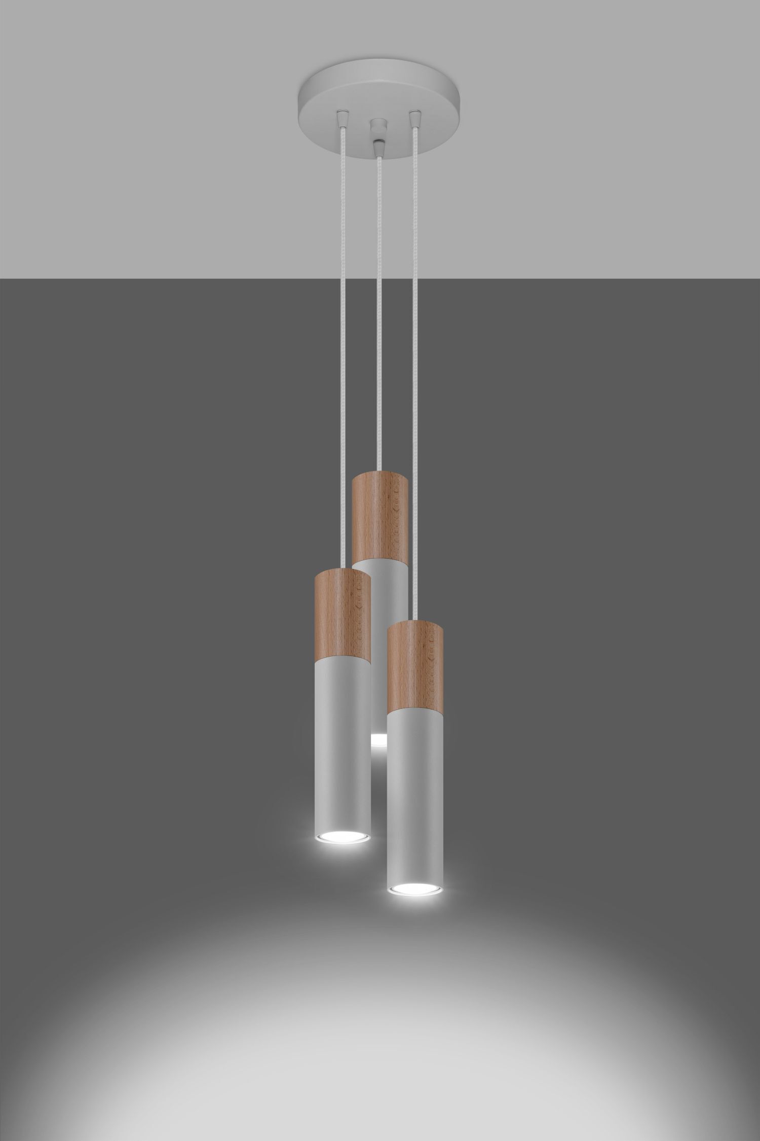 Hängelampe Weiß Natur 3-flammig GU10 Ø 20 cm Metall Holz