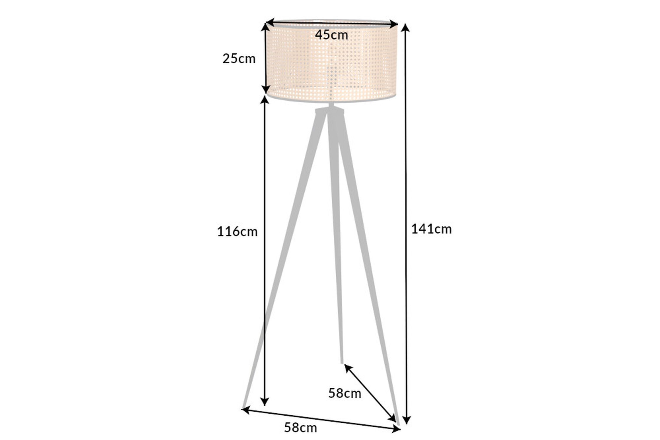 Dreibein Stehlampe Holz Kunststoff Wiener Geflecht E27