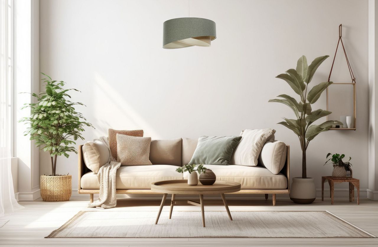 Pendelleuchte E27 Stoffschirm Ø 50 cm Grün Beige verstellbar