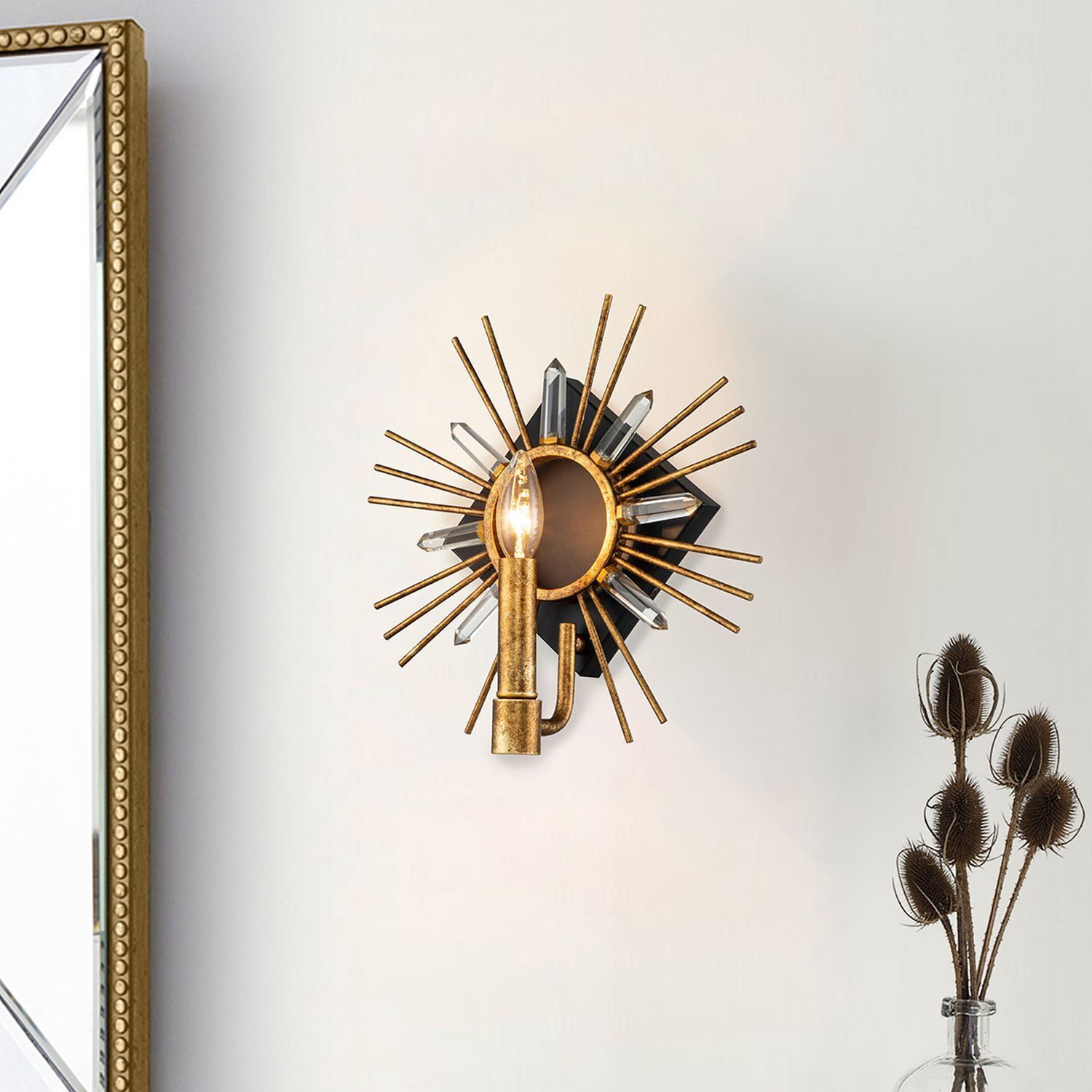 Wandleuchte Kristall Metall E14 B: 31,8 cm in Gold Schwarz