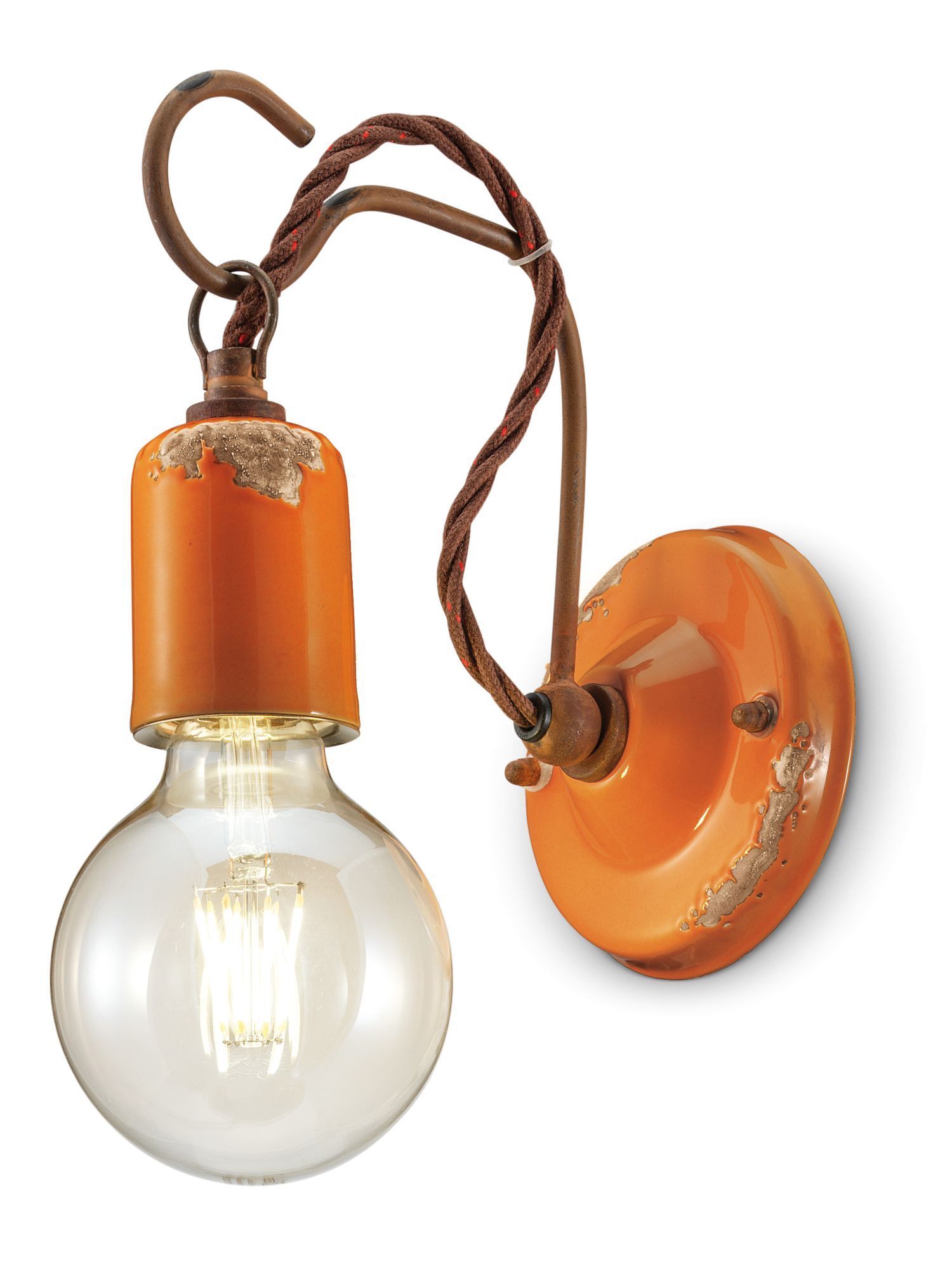 Wandlampe Metall E27 H: 18 cm Orange Shabby Antik