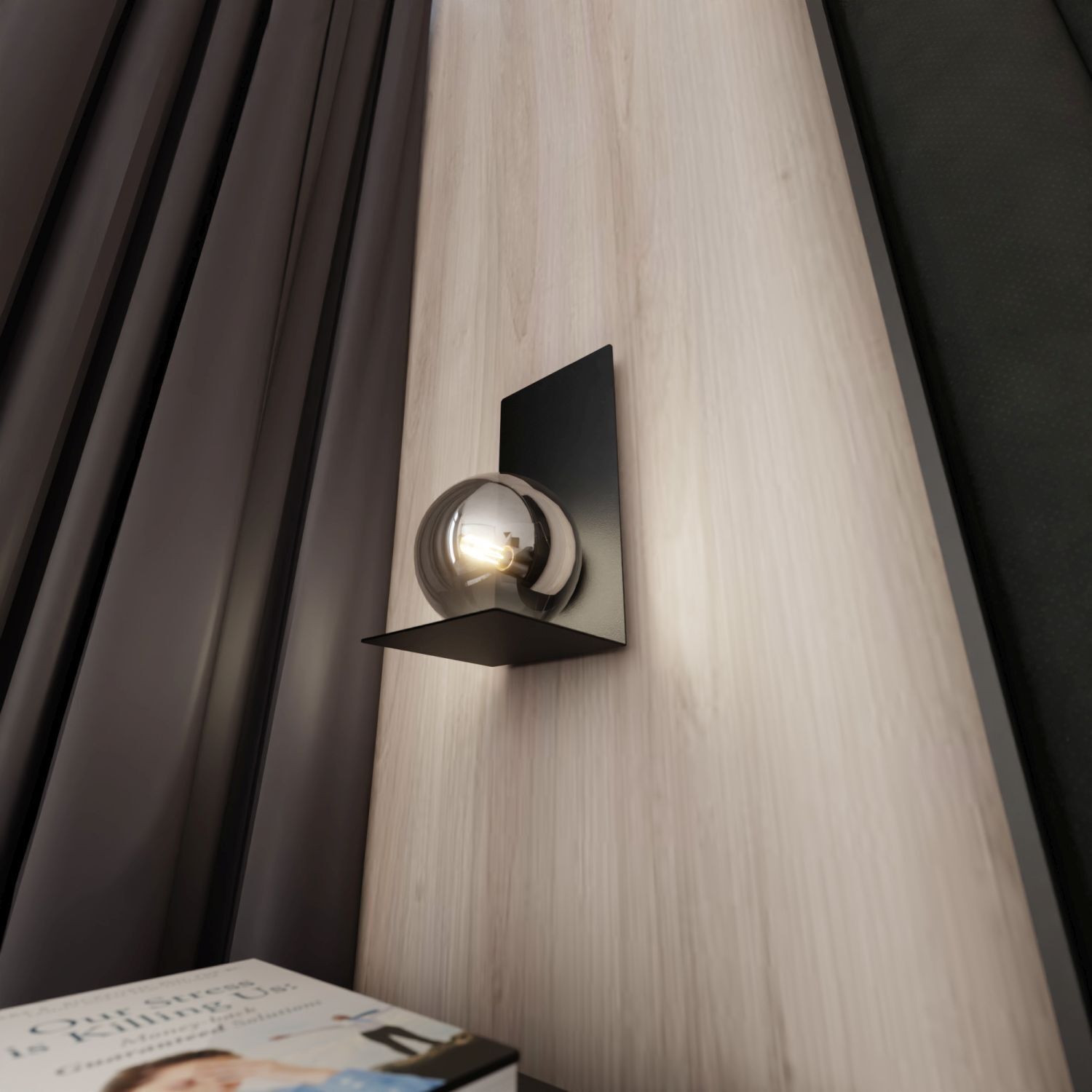 Wandlampe Kugelschirm Rauchglas Metall Schwarz Grau H: 30 cm
