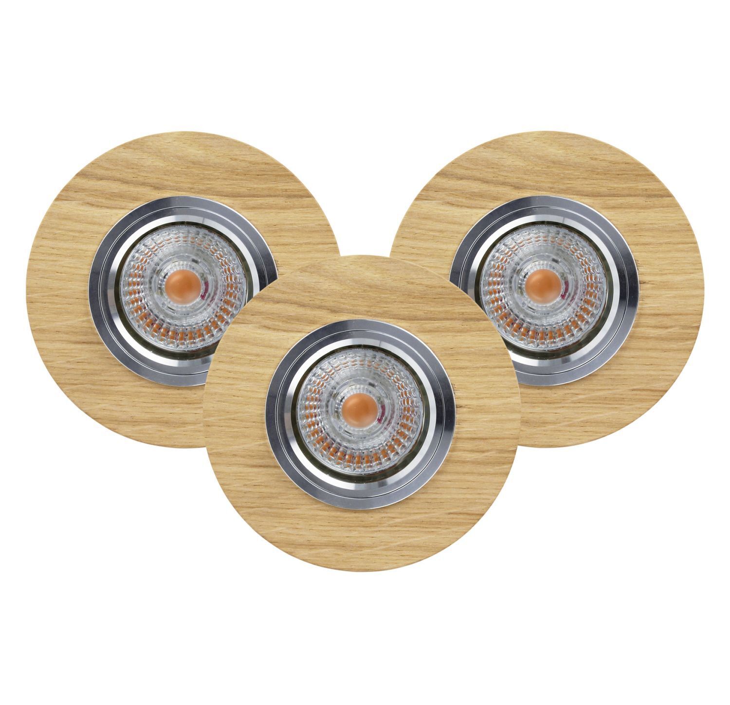 Runder Einbauspot 3-er Set Holz mit LED beweglich