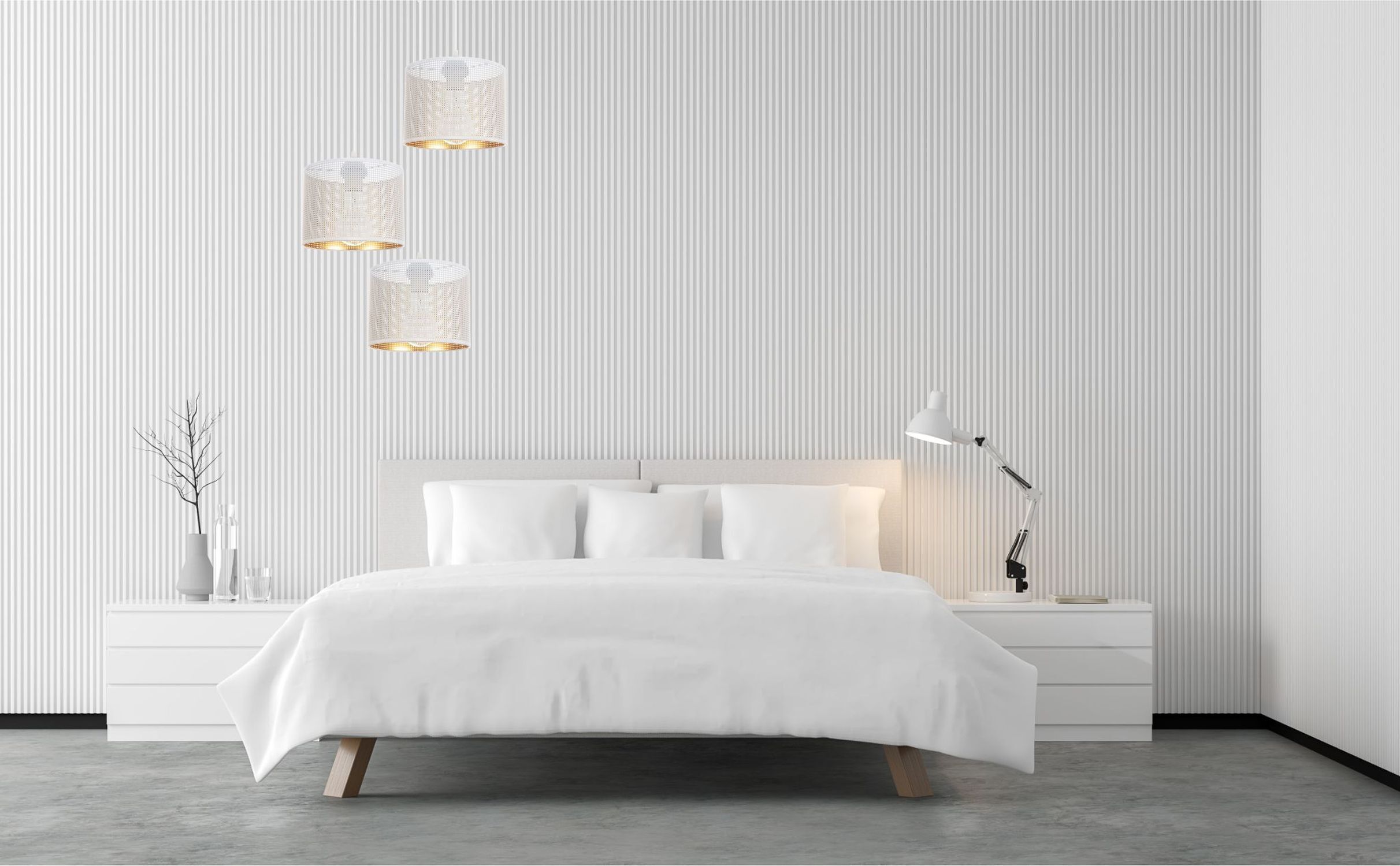 Hängelampe Metall Weiß Gold E27 3-flammig Ø45 cm Loft Innenarchitektur, Lampe, Dekoration für Zuhause, Bett, Mobiliar